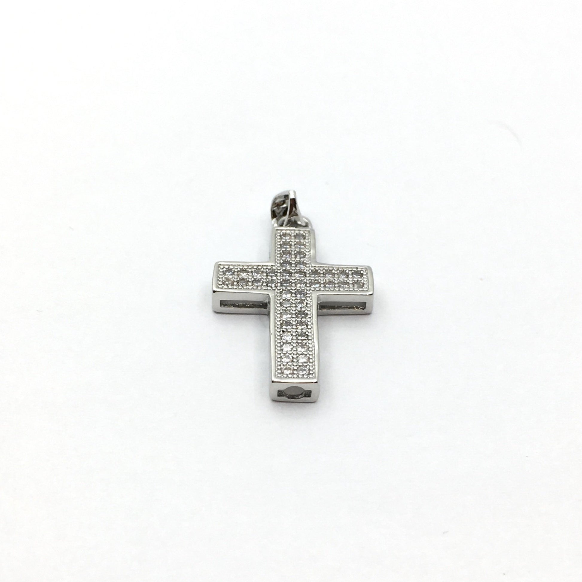 Brass CZ Pave Cross Charm, Gold/Rhodium/Gunmetal | Bellaire Wholesale