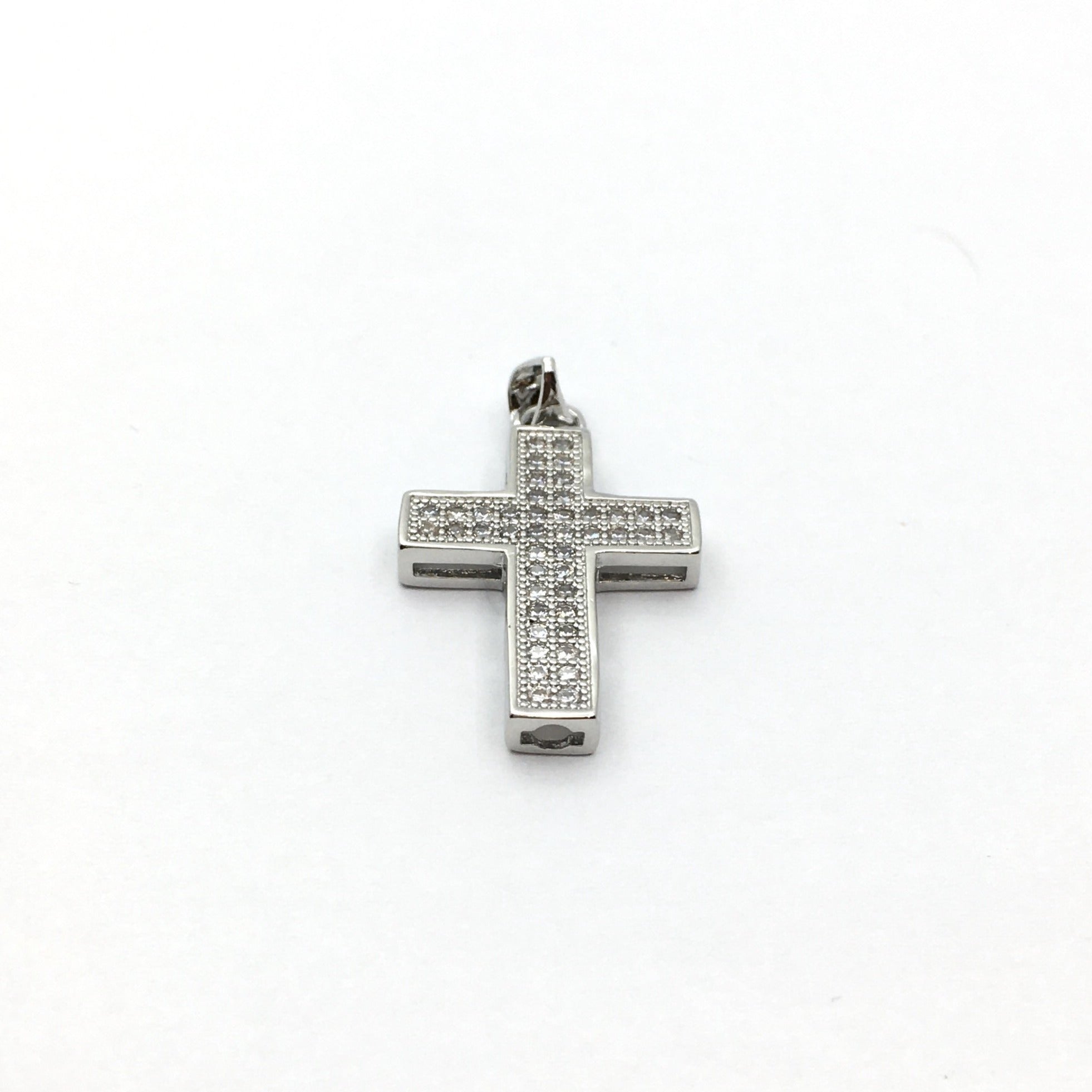 Brass CZ Pave Cross Charm, Gold/Rhodium/Gunmetal | Bellaire Wholesale