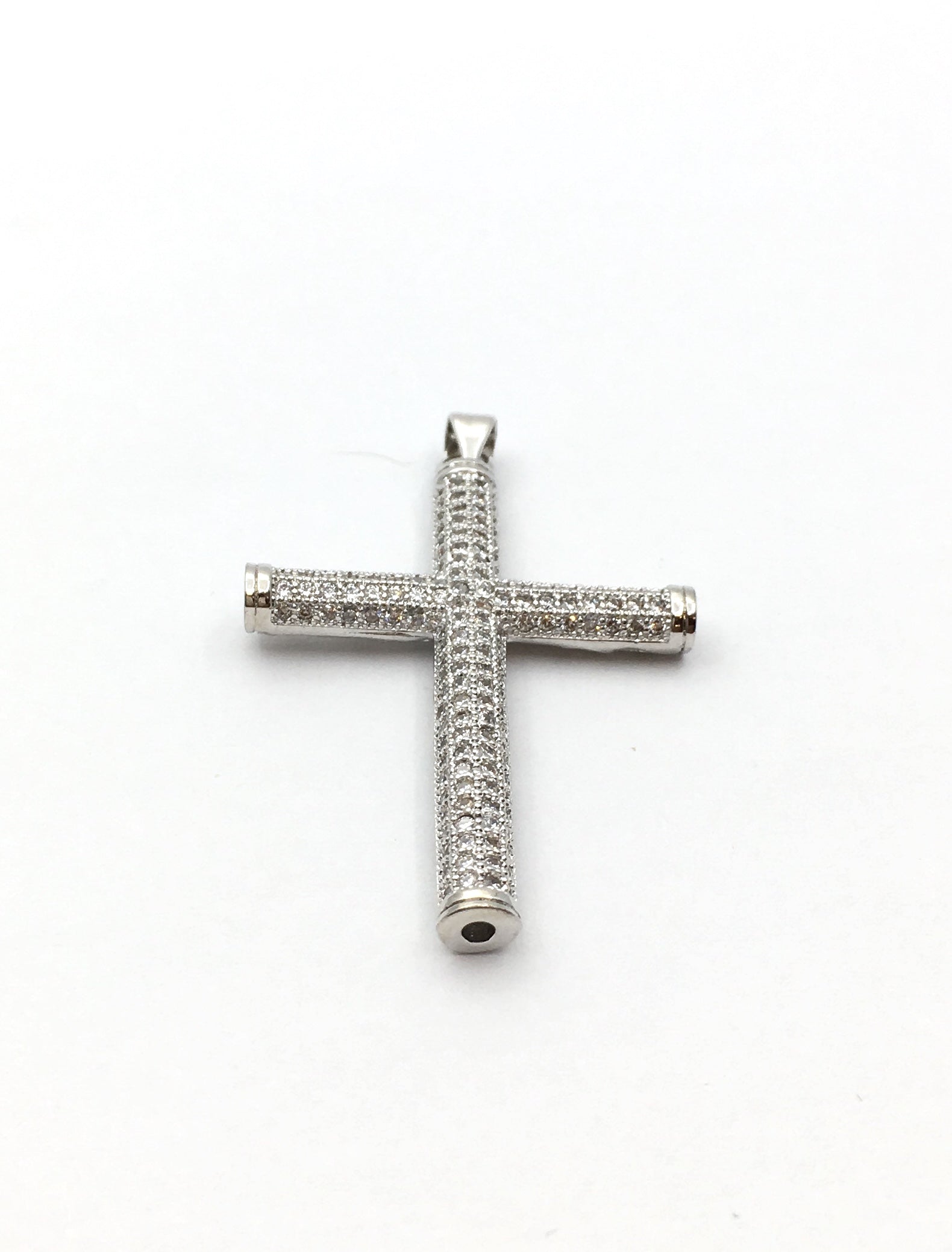 Hollow Brass CZ Pave Cross Charm in Gold and Rhodium | Bellaire Wholesale