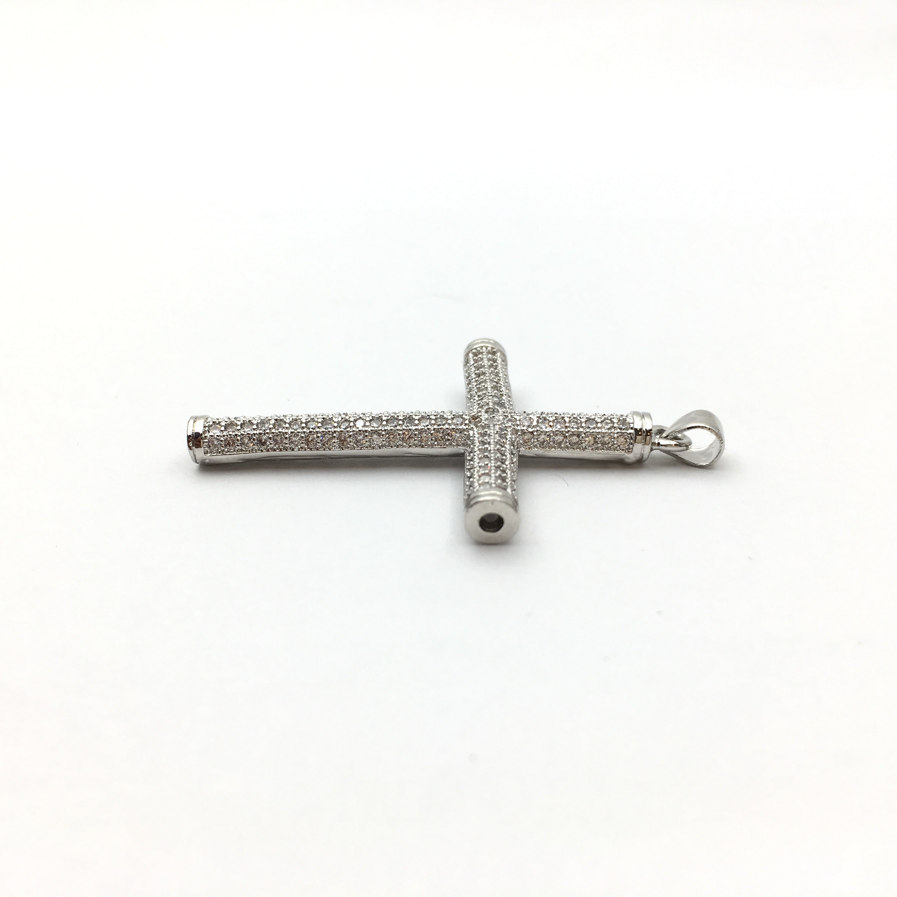 Hollow Brass CZ Pave Cross Charm in Gold and Rhodium | Bellaire Wholesale