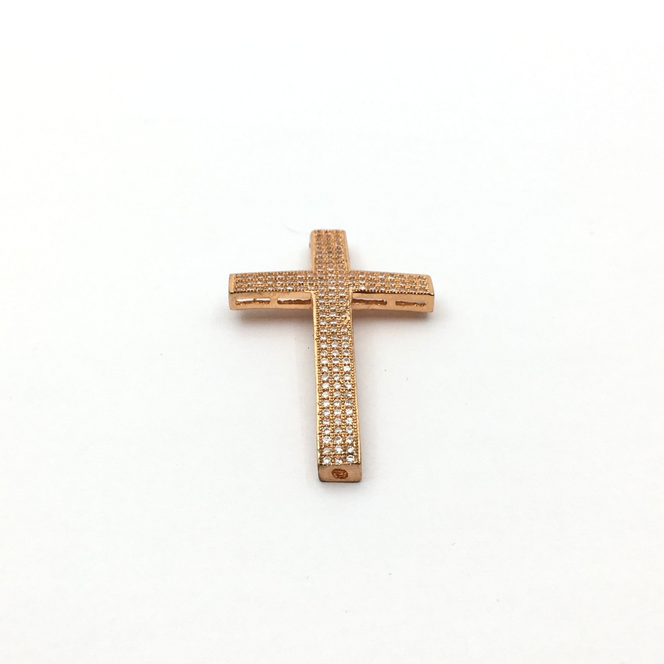 Brass CZ Pave Gold/Rose Gold Cross Bead | Bellaire Wholesale
