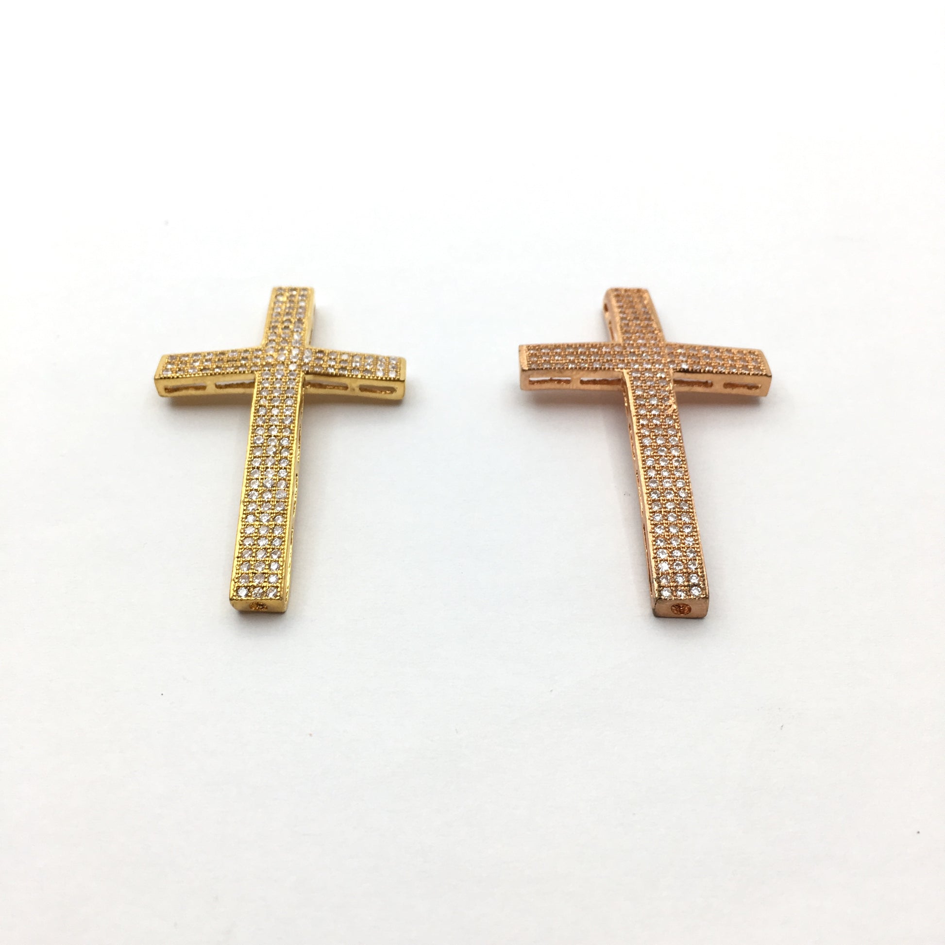 Brass CZ Pave Gold/Rose Gold Cross Bead | Bellaire Wholesale