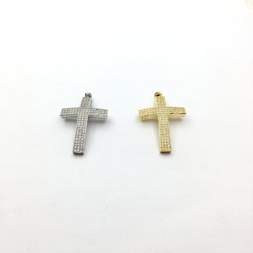 Brass CZ Pave Curved Cross Charm in Gold and Rhodium | Bellaire Wholesale