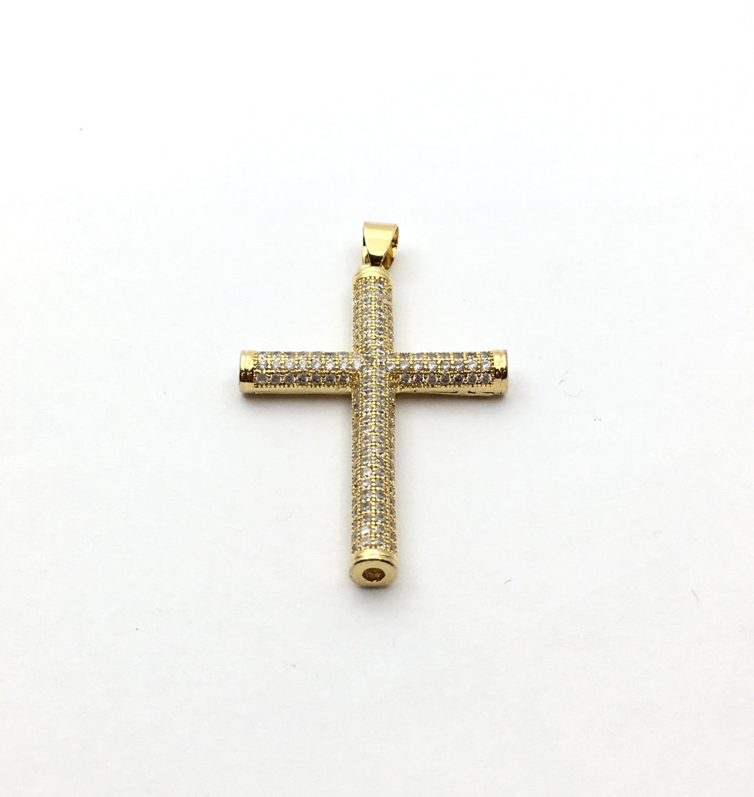 Hollow Brass CZ Pave Cross Charm in Gold and Rhodium | Bellaire Wholesale