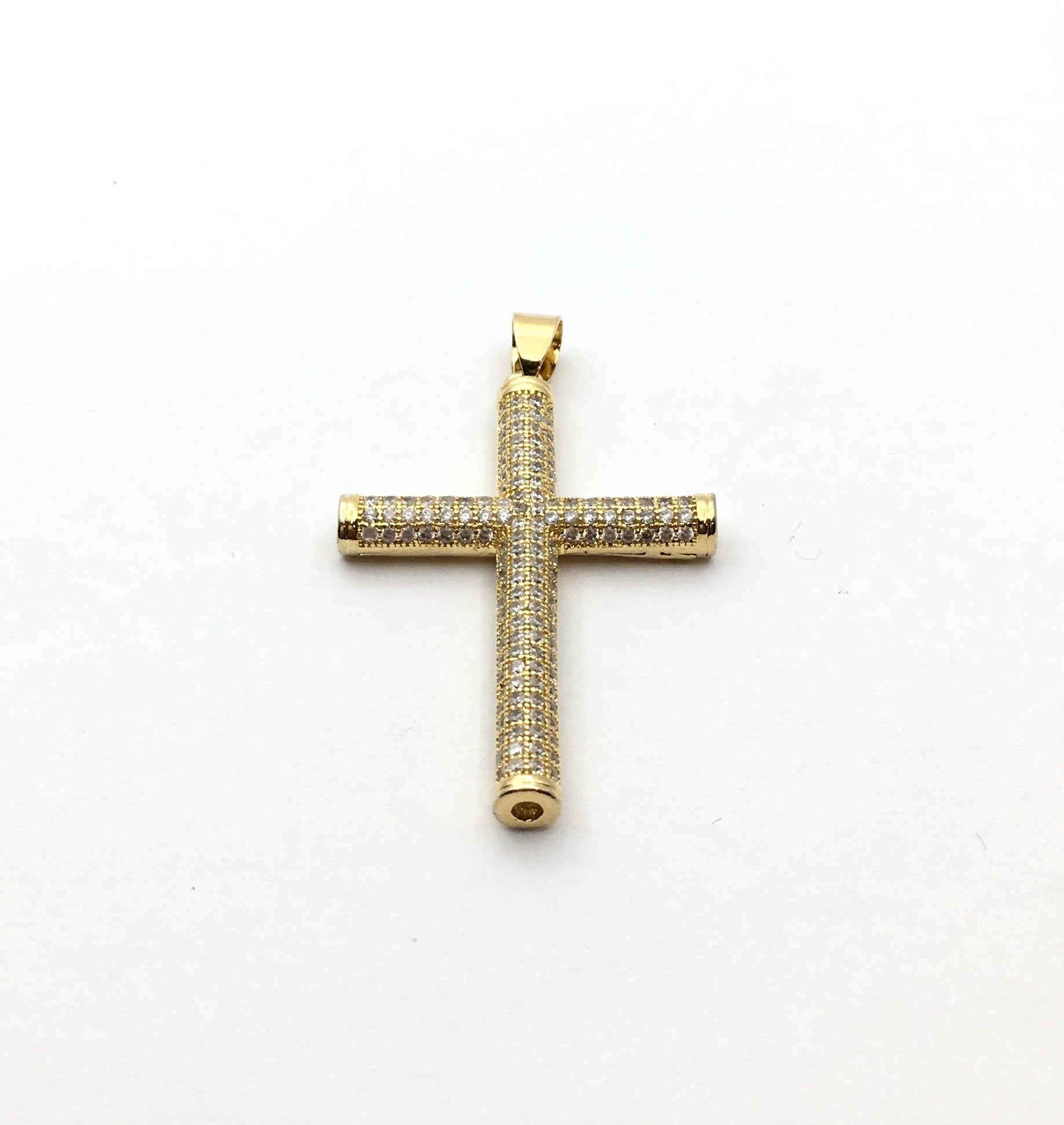 Hollow Brass CZ Pave Cross Charm in Gold and Rhodium | Bellaire Wholesale