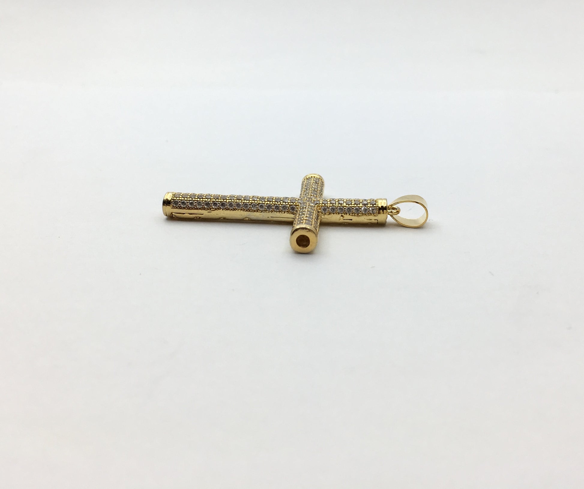 Hollow Brass CZ Pave Cross Charm in Gold and Rhodium | Bellaire Wholesale