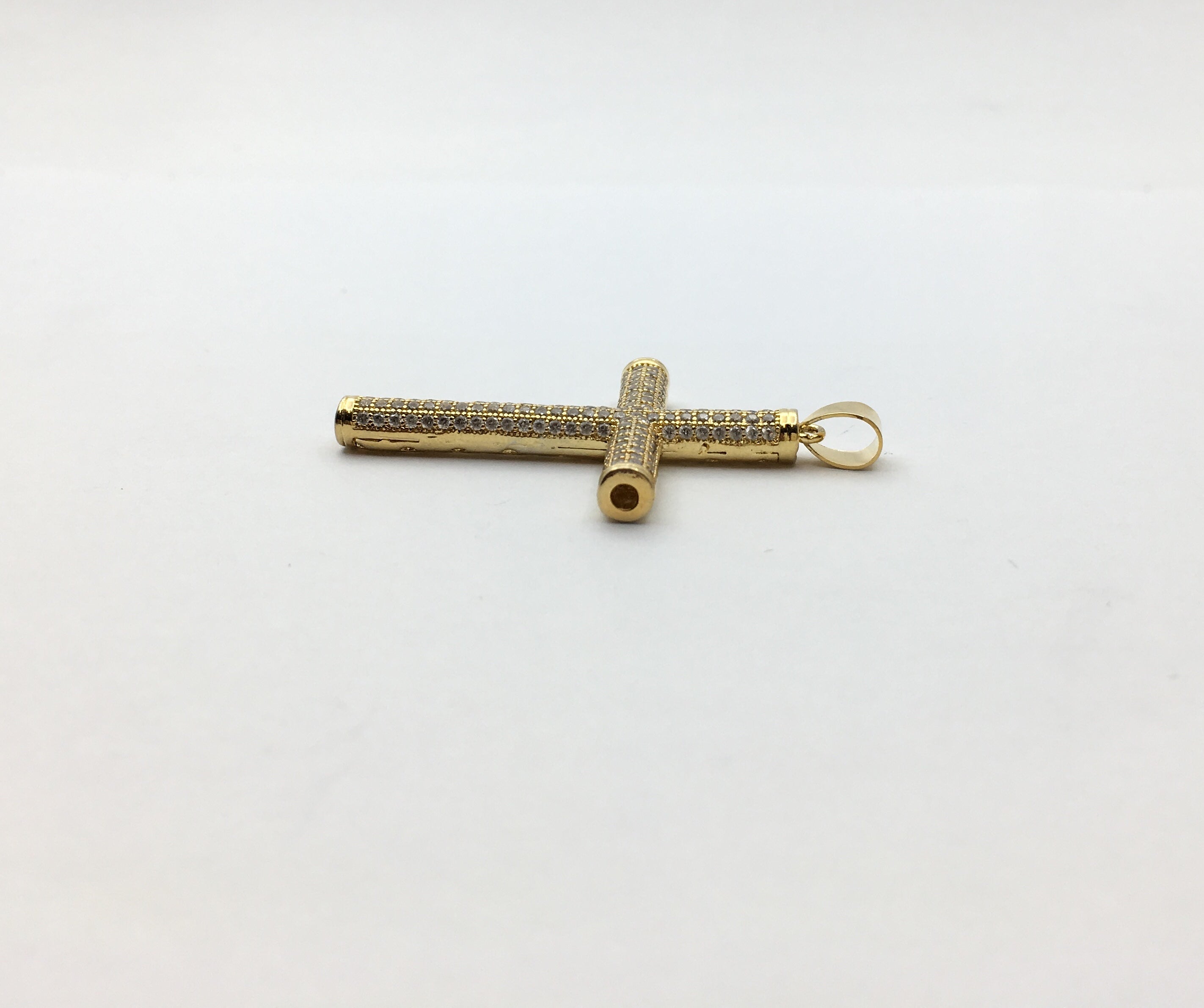 Hollow Brass CZ Pave Cross Charm in Gold and Rhodium | Bellaire Wholesale