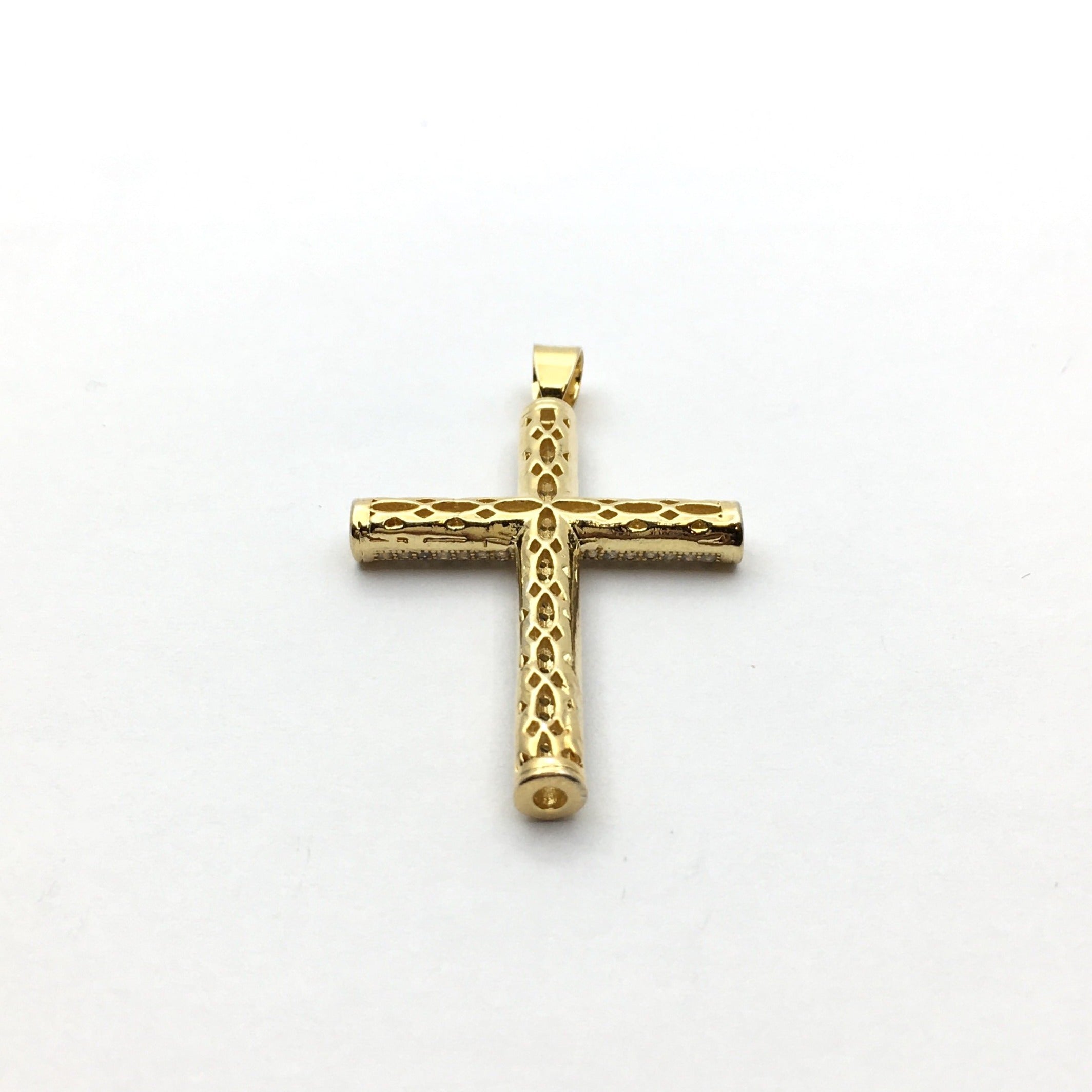 Hollow Brass CZ Pave Cross Charm in Gold and Rhodium | Bellaire Wholesale