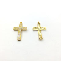 Brass CZ Pave Curved Cross Charm in Gold and Rhodium | Bellaire Wholesale