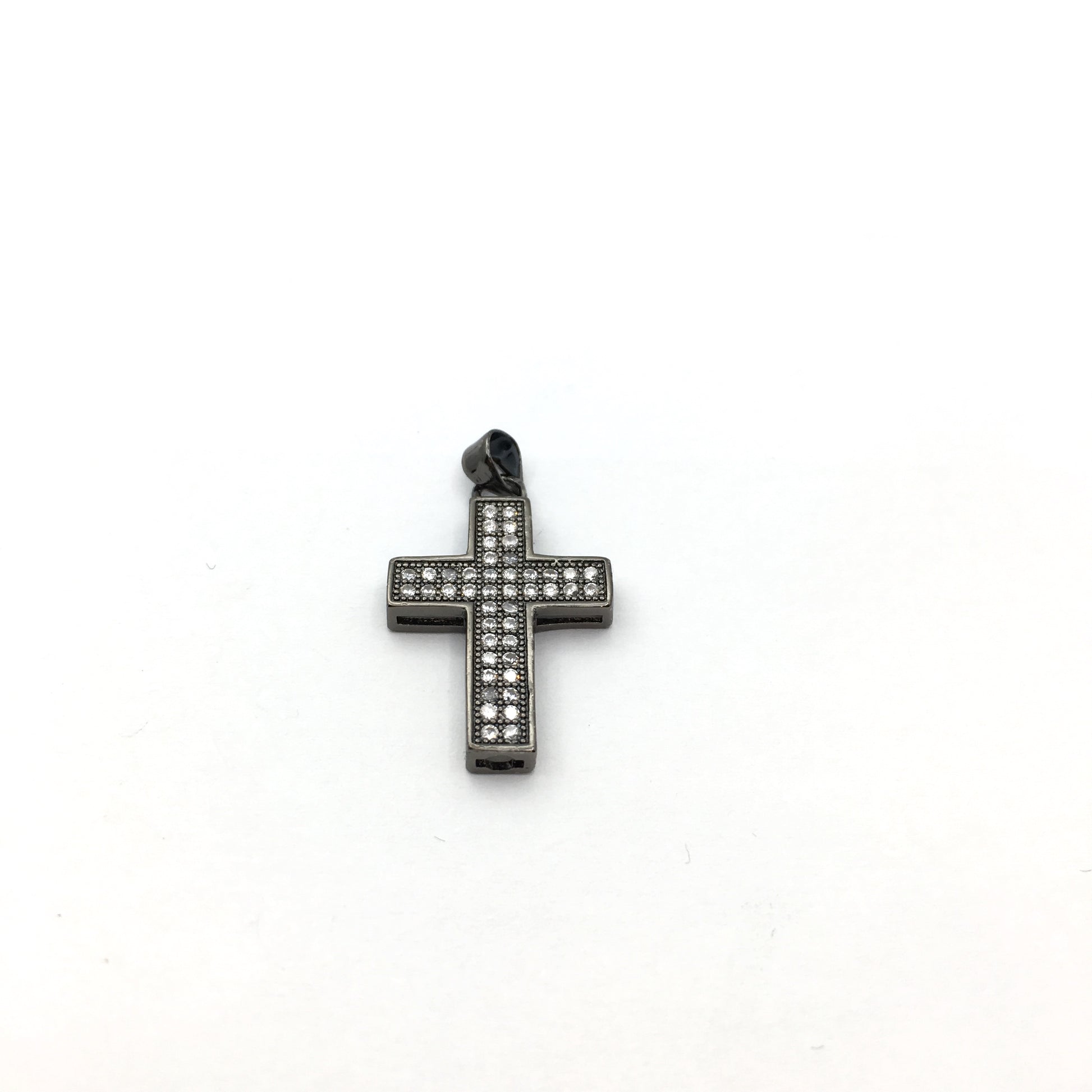 Brass CZ Pave Cross Charm, Gold/Rhodium/Gunmetal | Bellaire Wholesale