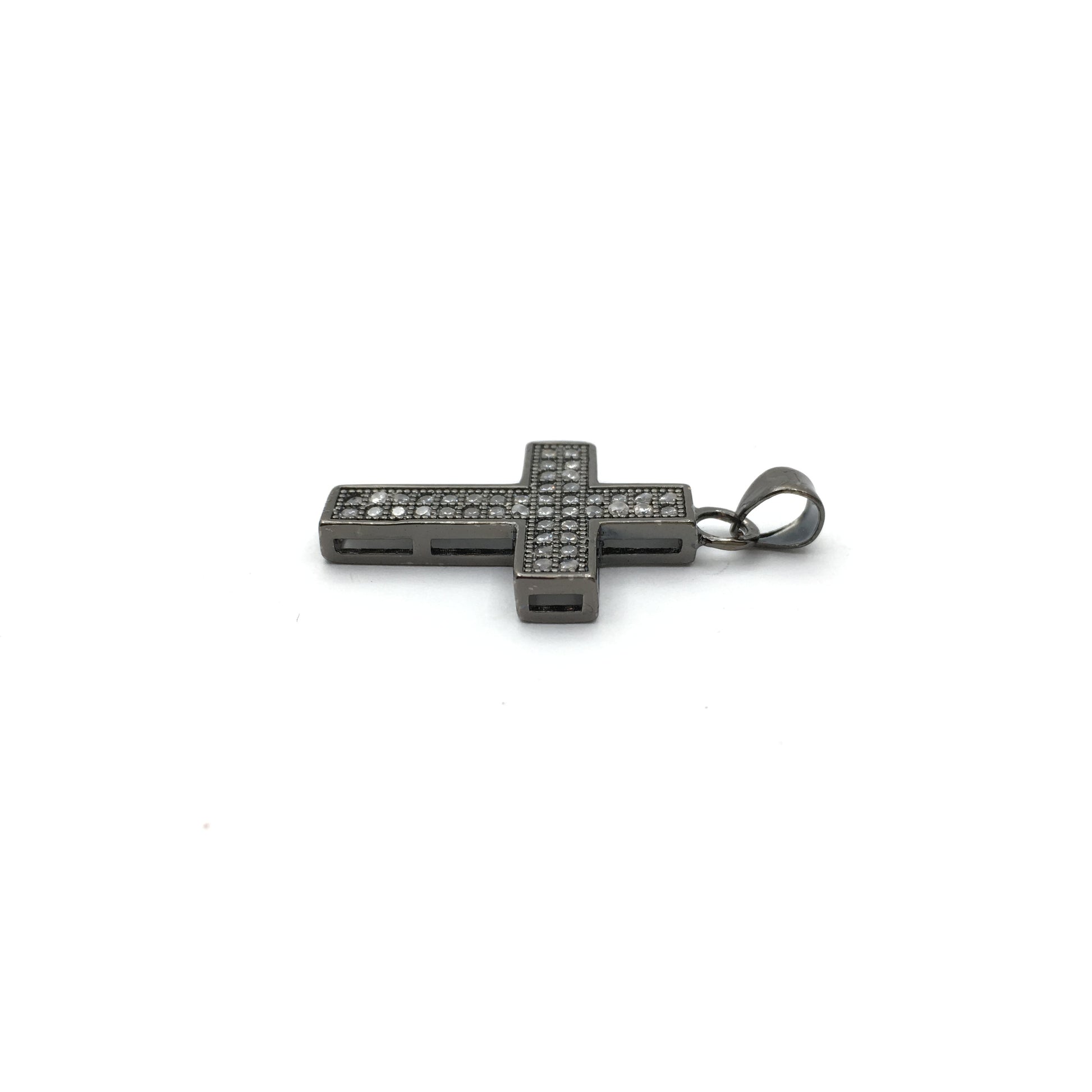 Brass CZ Pave Cross Charm, Gold/Rhodium/Gunmetal | Bellaire Wholesale