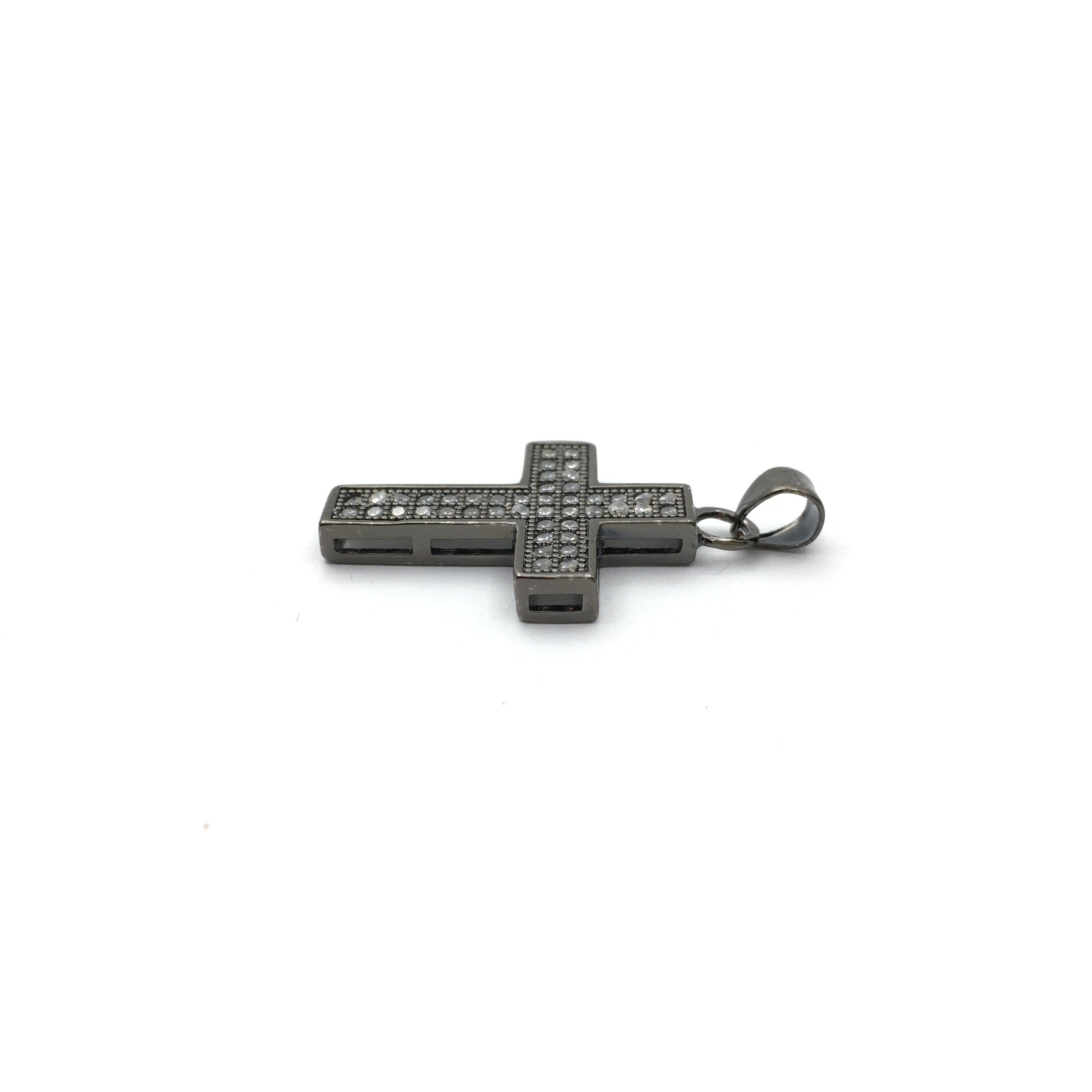 Brass CZ Pave Cross Charm, Gold/Rhodium/Gunmetal | Bellaire Wholesale