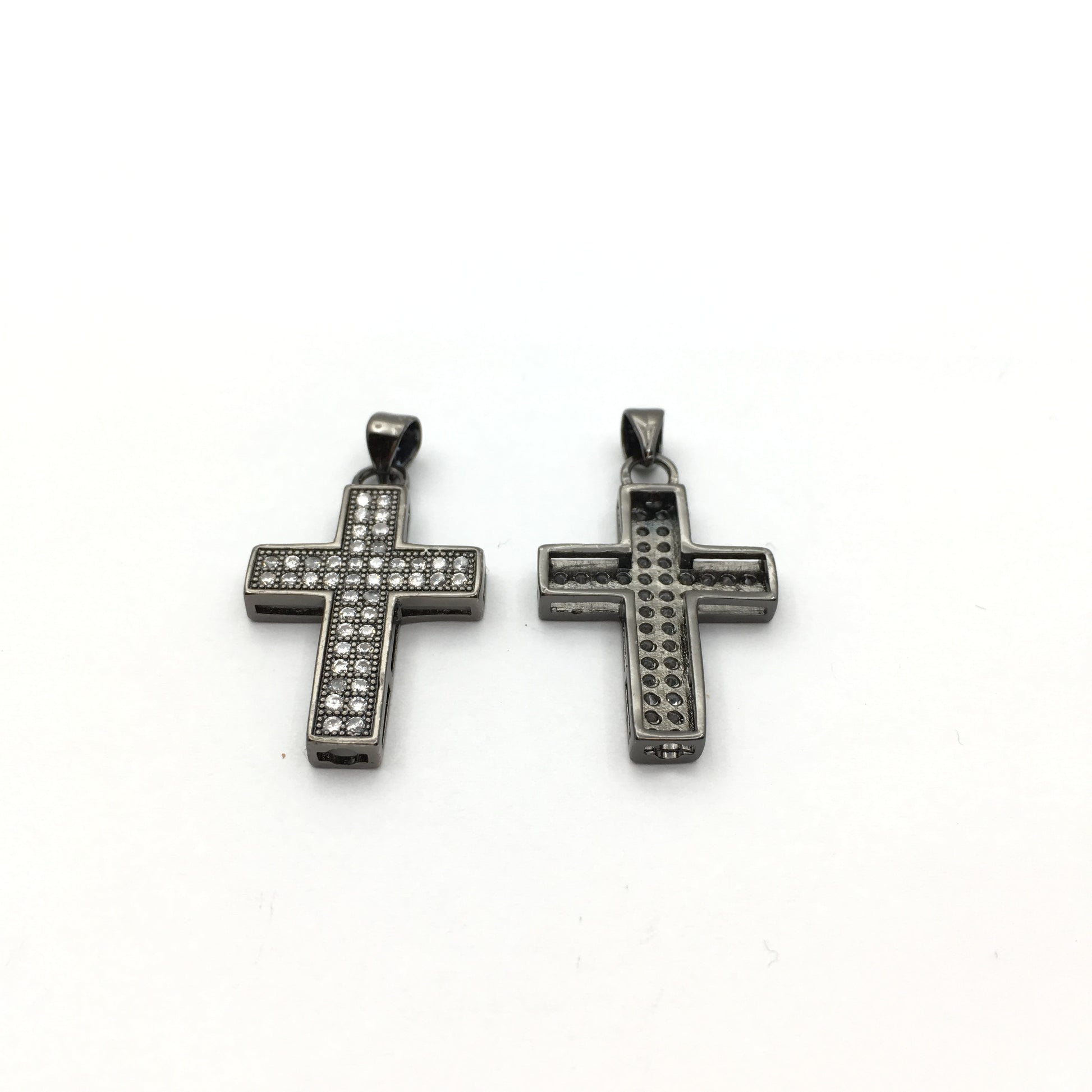 Brass CZ Pave Cross Charm, Gold/Rhodium/Gunmetal | Bellaire Wholesale