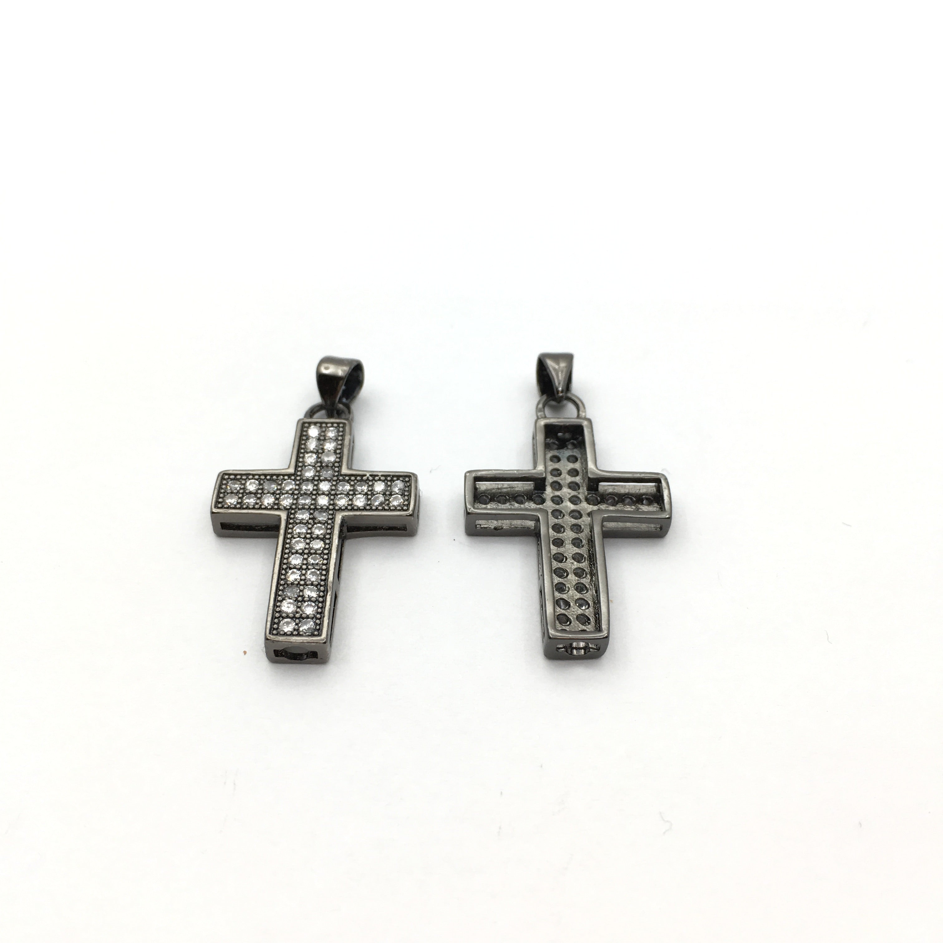Brass CZ Pave Cross Charm, Gold/Rhodium/Gunmetal | Bellaire Wholesale
