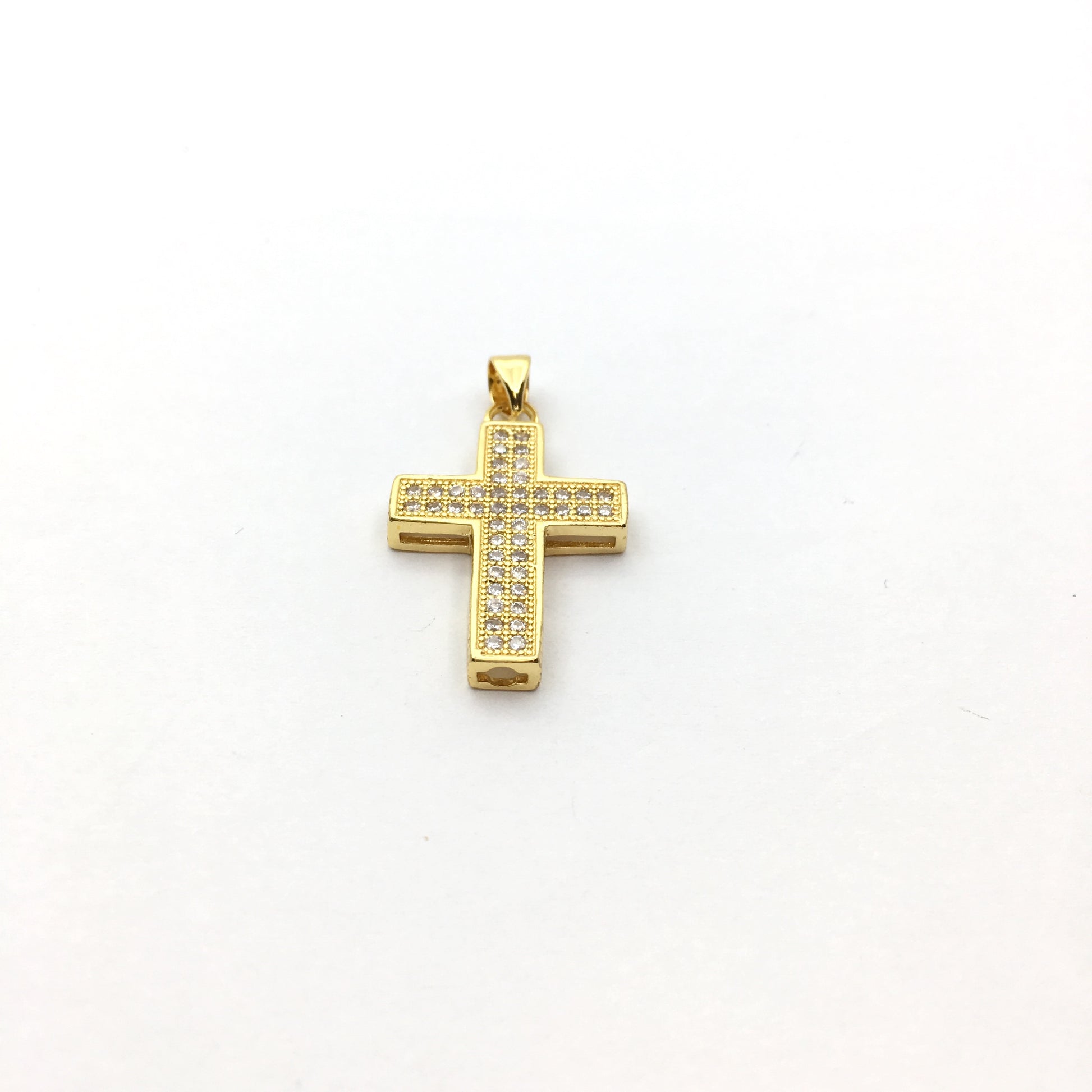 Brass CZ Pave Cross Charm, Gold/Rhodium/Gunmetal | Bellaire Wholesale