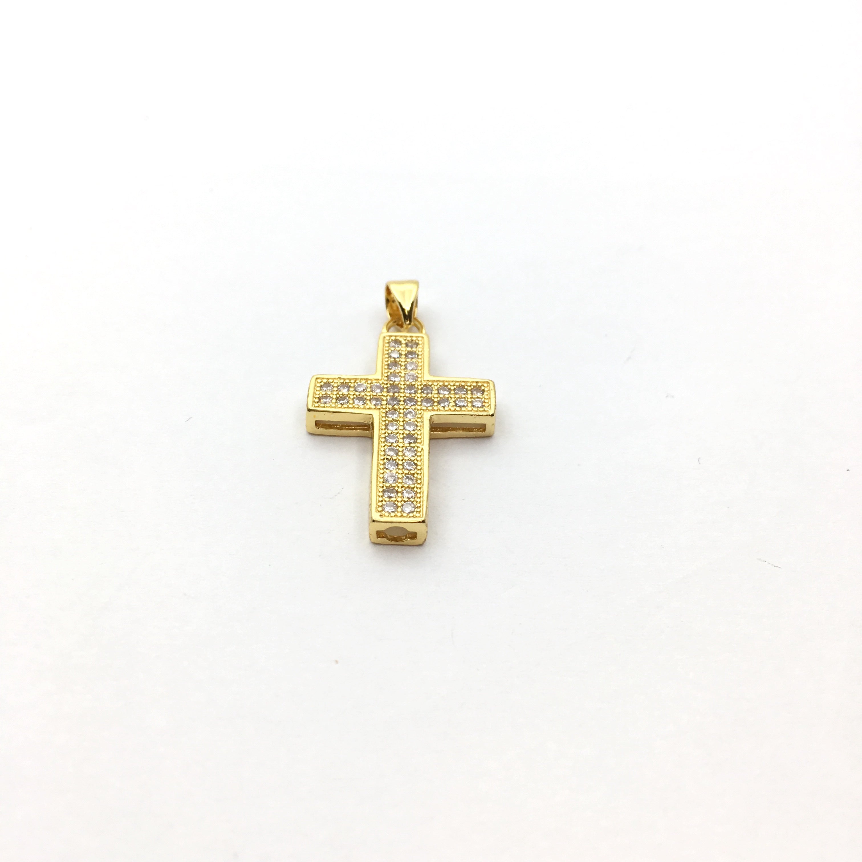 Brass CZ Pave Cross Charm, Gold/Rhodium/Gunmetal | Bellaire Wholesale