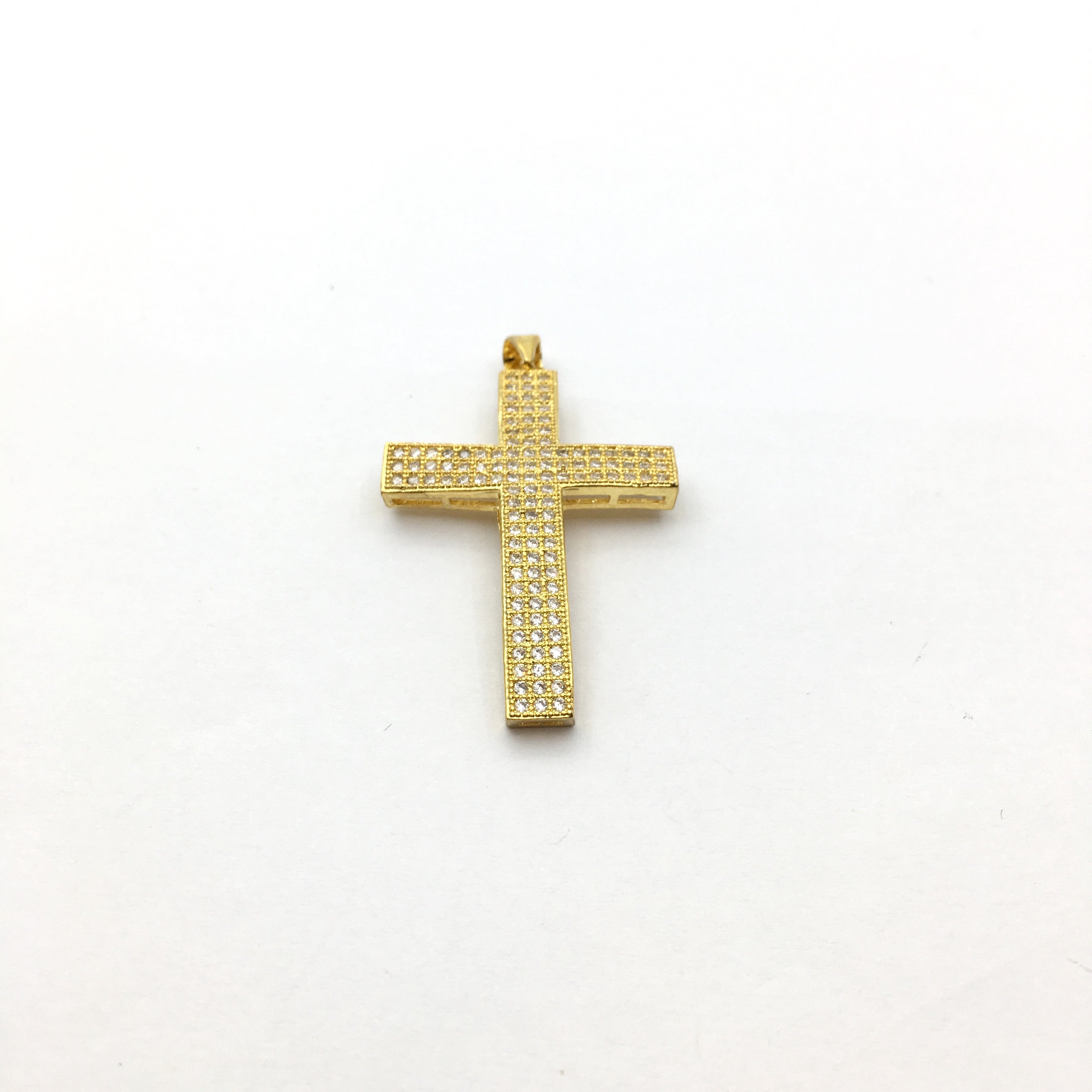 Brass CZ Pave Curved Cross Charm in Gold and Rhodium | Bellaire Wholesale