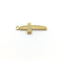 Brass CZ Pave Curved Cross Charm in Gold and Rhodium | Bellaire Wholesale