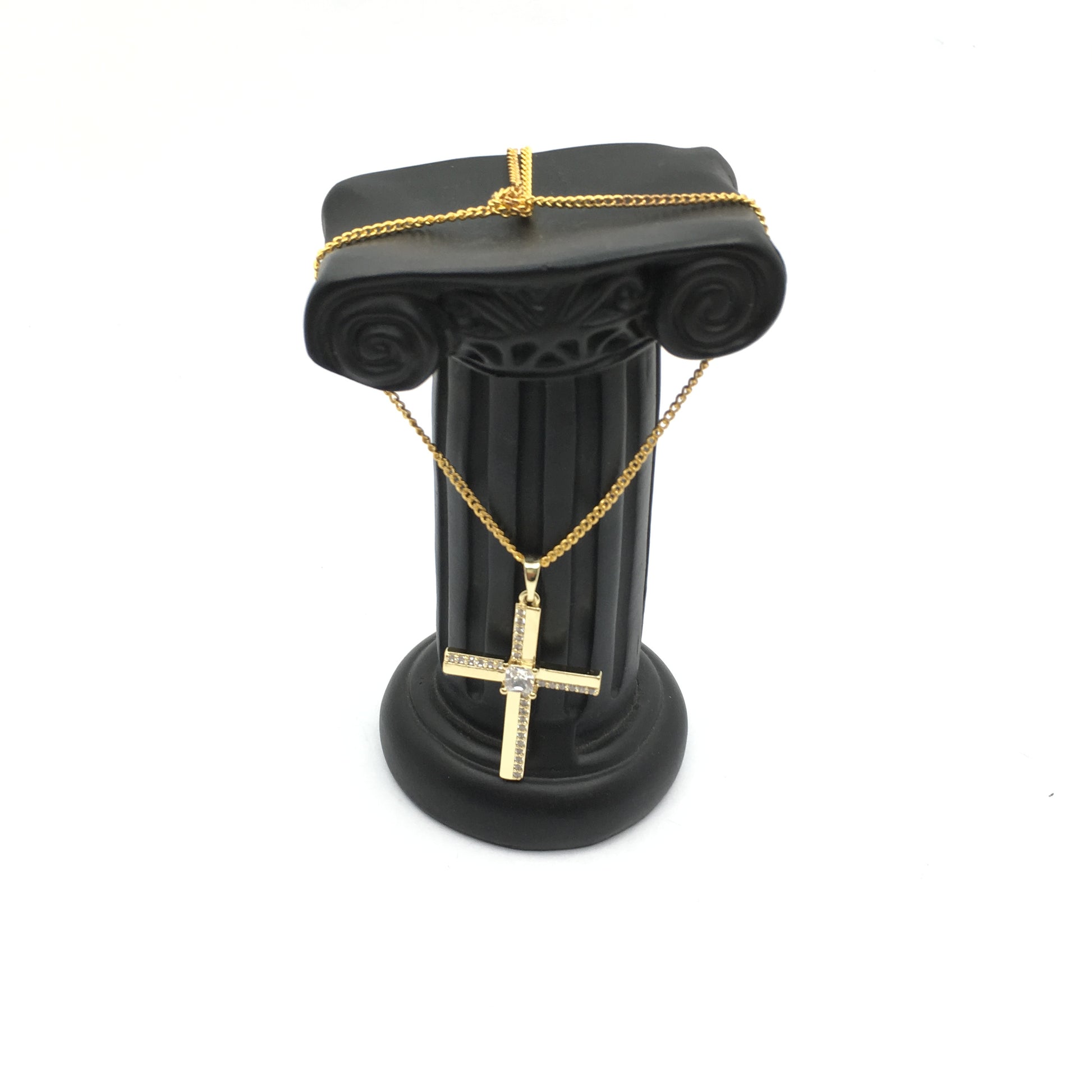 Gold Brass CZ Pave Cubic Zirconia Cross Charm | Bellaire Wholesale