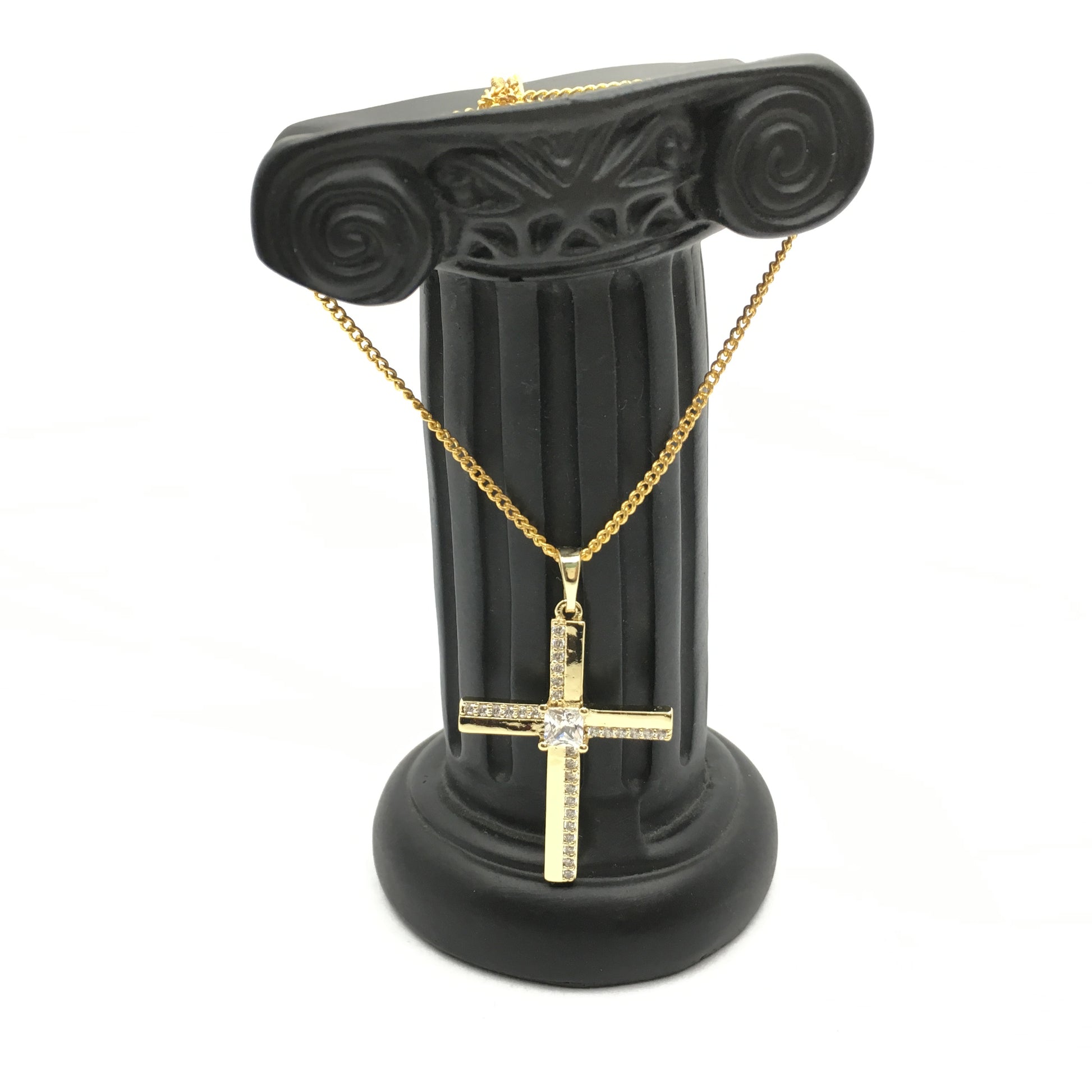 Gold Brass CZ Pave Cubic Zirconia Cross Charm | Bellaire Wholesale