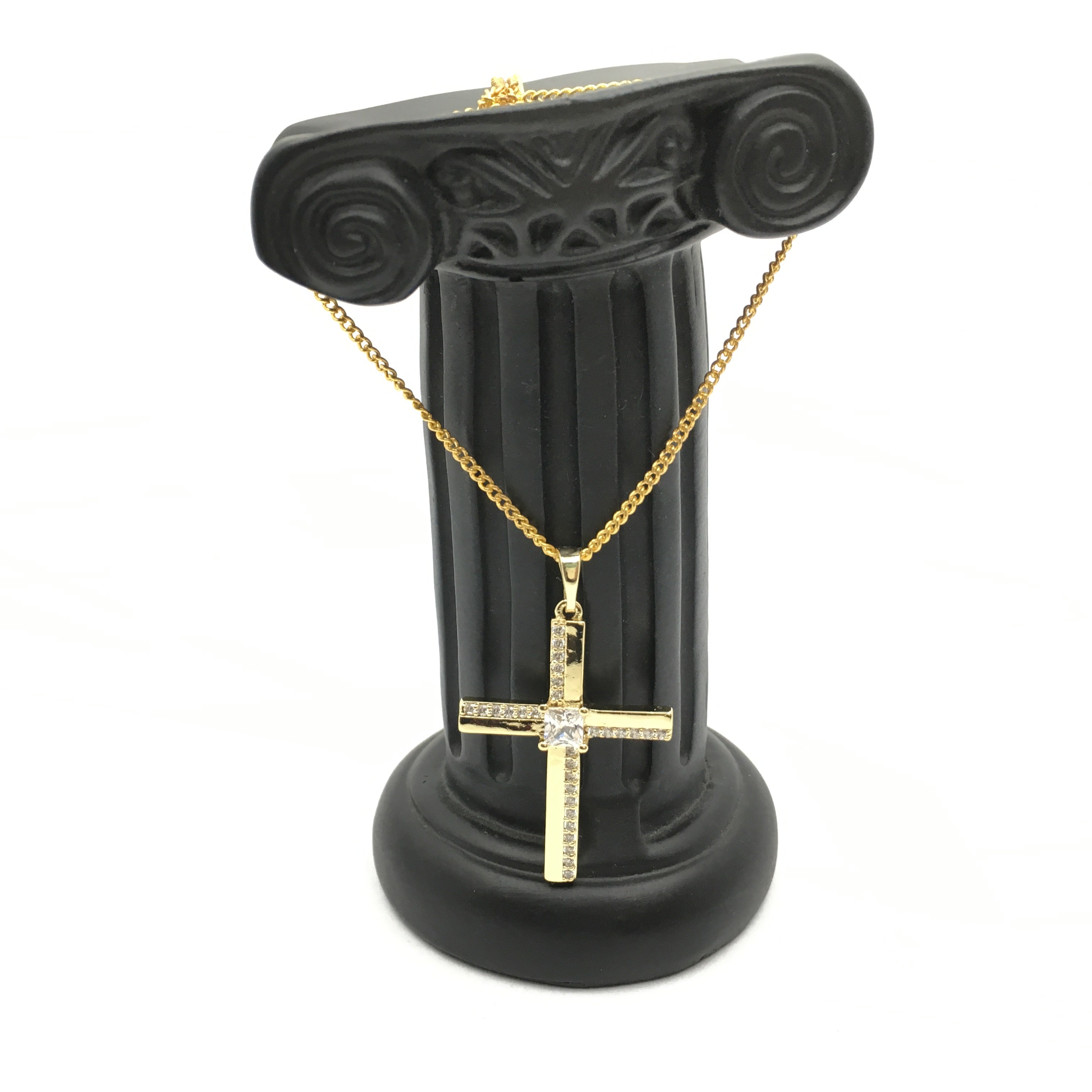 Gold Brass CZ Pave Cubic Zirconia Cross Charm | Bellaire Wholesale