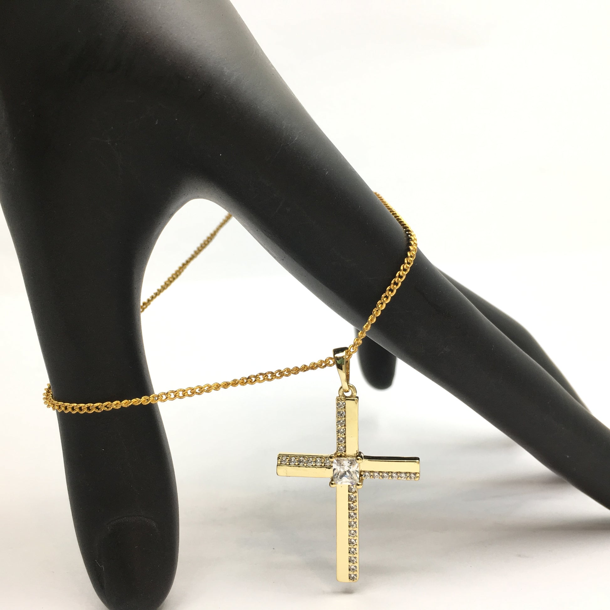 Gold Brass CZ Pave Cubic Zirconia Cross Charm | Bellaire Wholesale