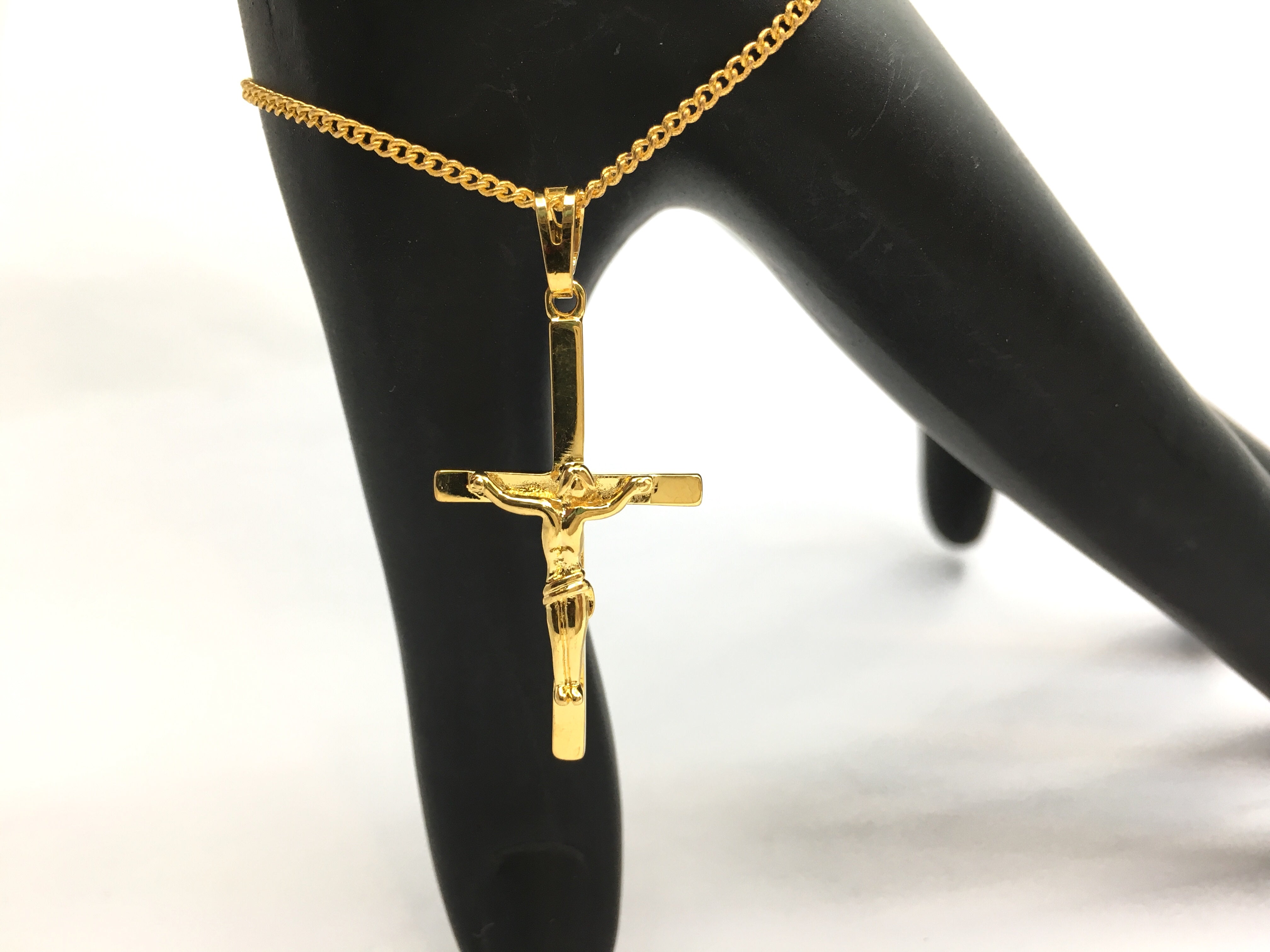 Gold Brass Jesus Cross Charm | Bellaire Wholesale