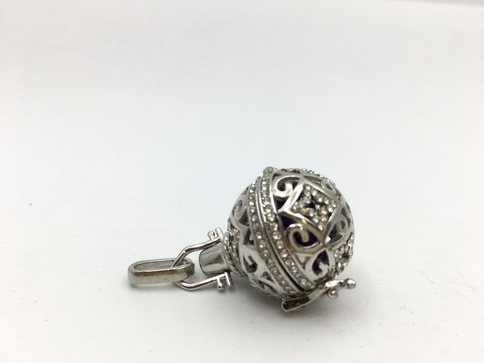 Rhodium Round CZ Pave Cage Brass Pendant | Bellaire Wholesale