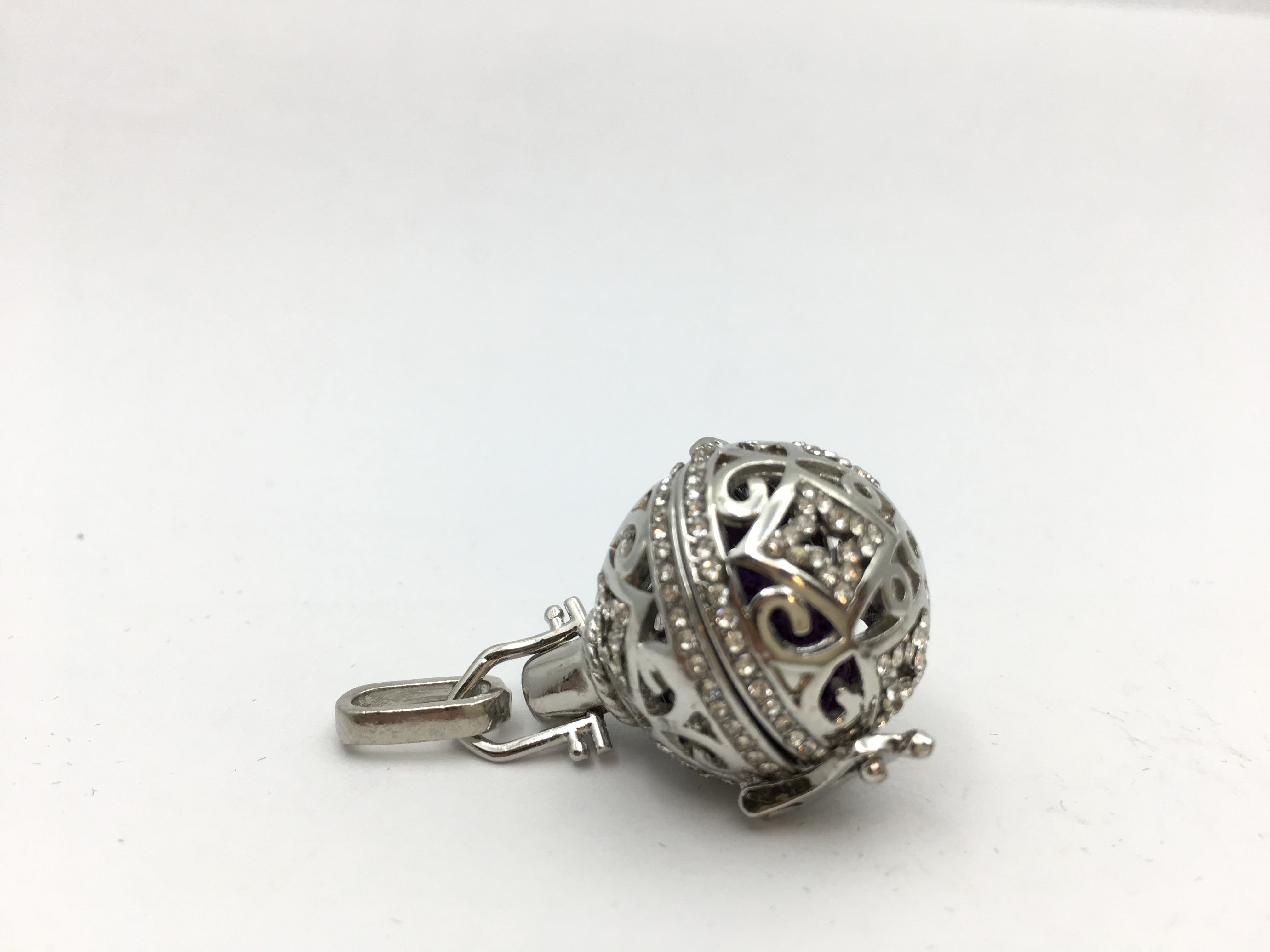 Rhodium Round CZ Pave Cage Brass Pendant | Bellaire Wholesale