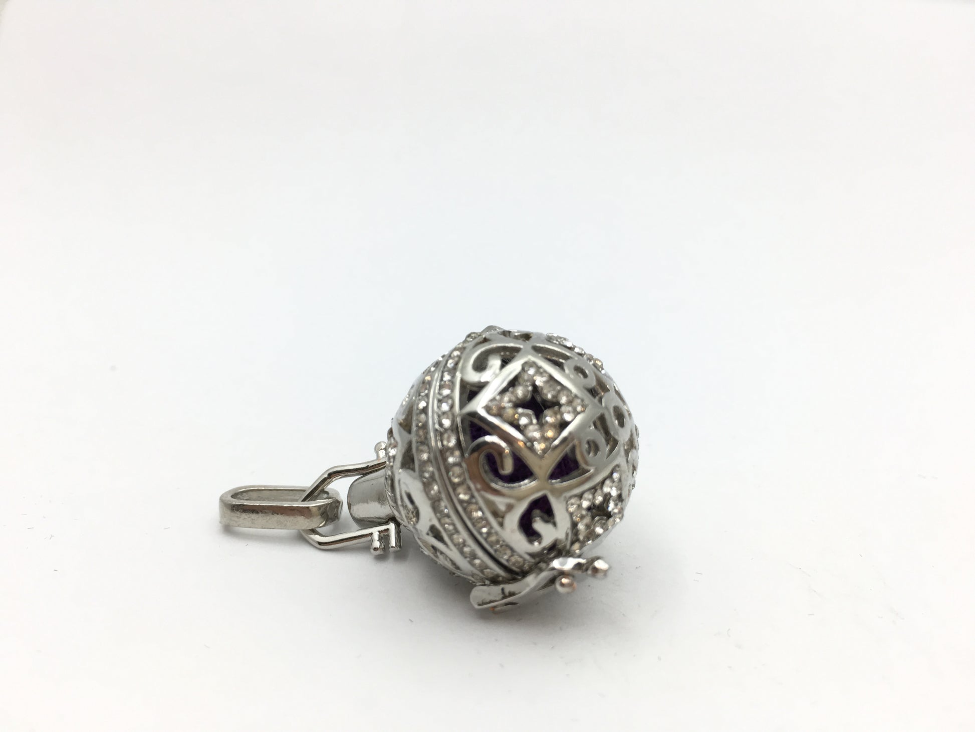 Rhodium Round CZ Pave Cage Brass Pendant | Bellaire Wholesale