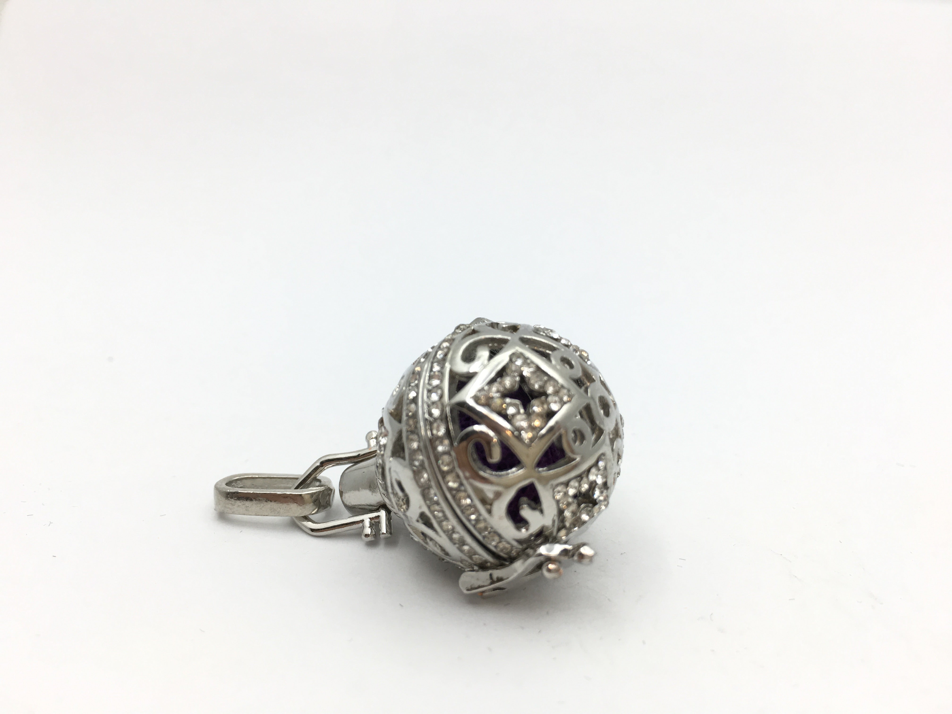 Rhodium Round CZ Pave Cage Brass Pendant | Bellaire Wholesale