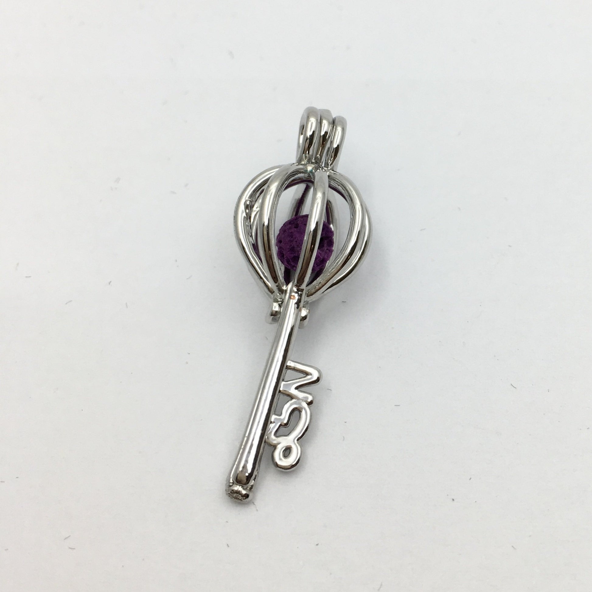 Rhodium Key Shape Cage Pendant | Bellaire Wholesale
