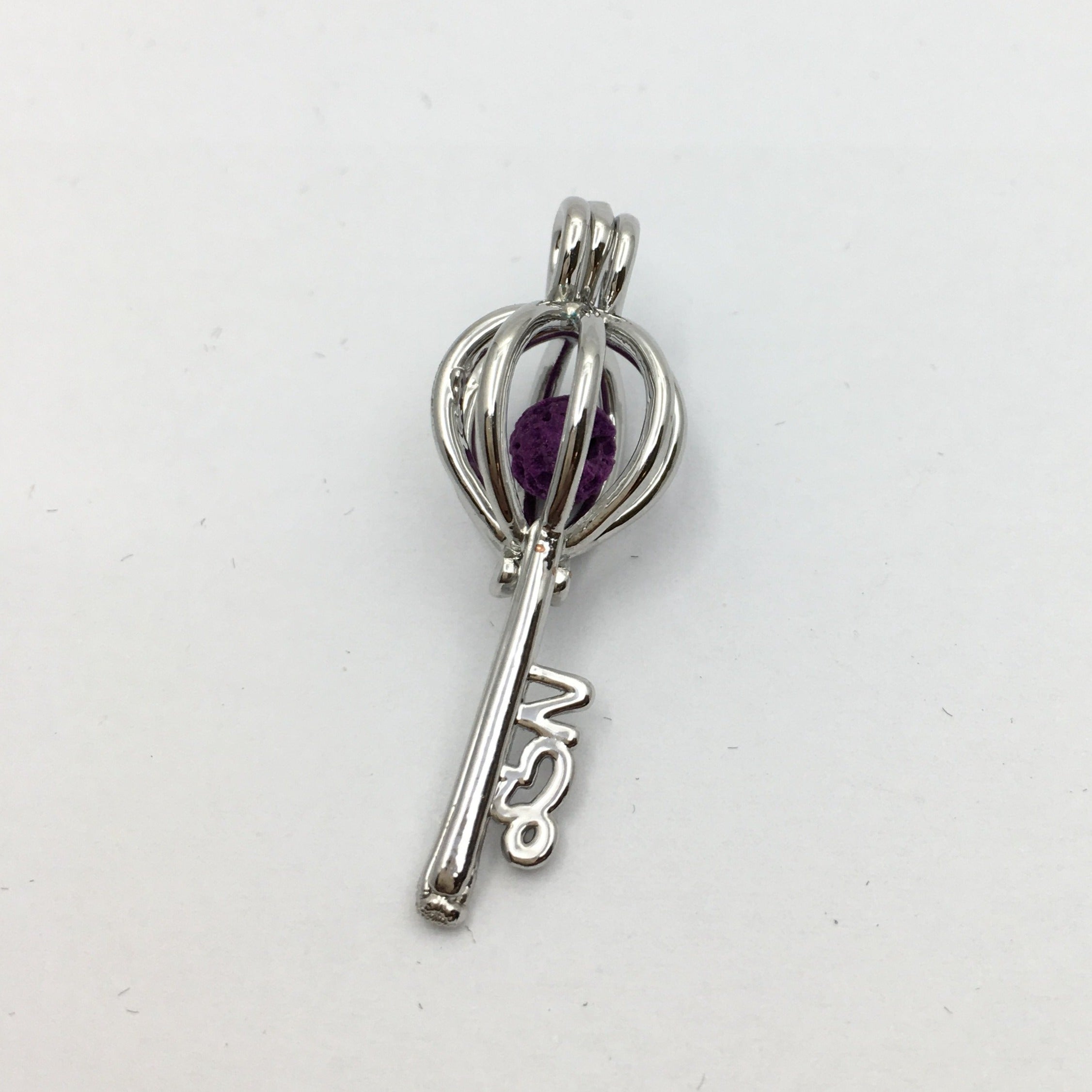 Rhodium Key Shape Cage Pendant | Bellaire Wholesale