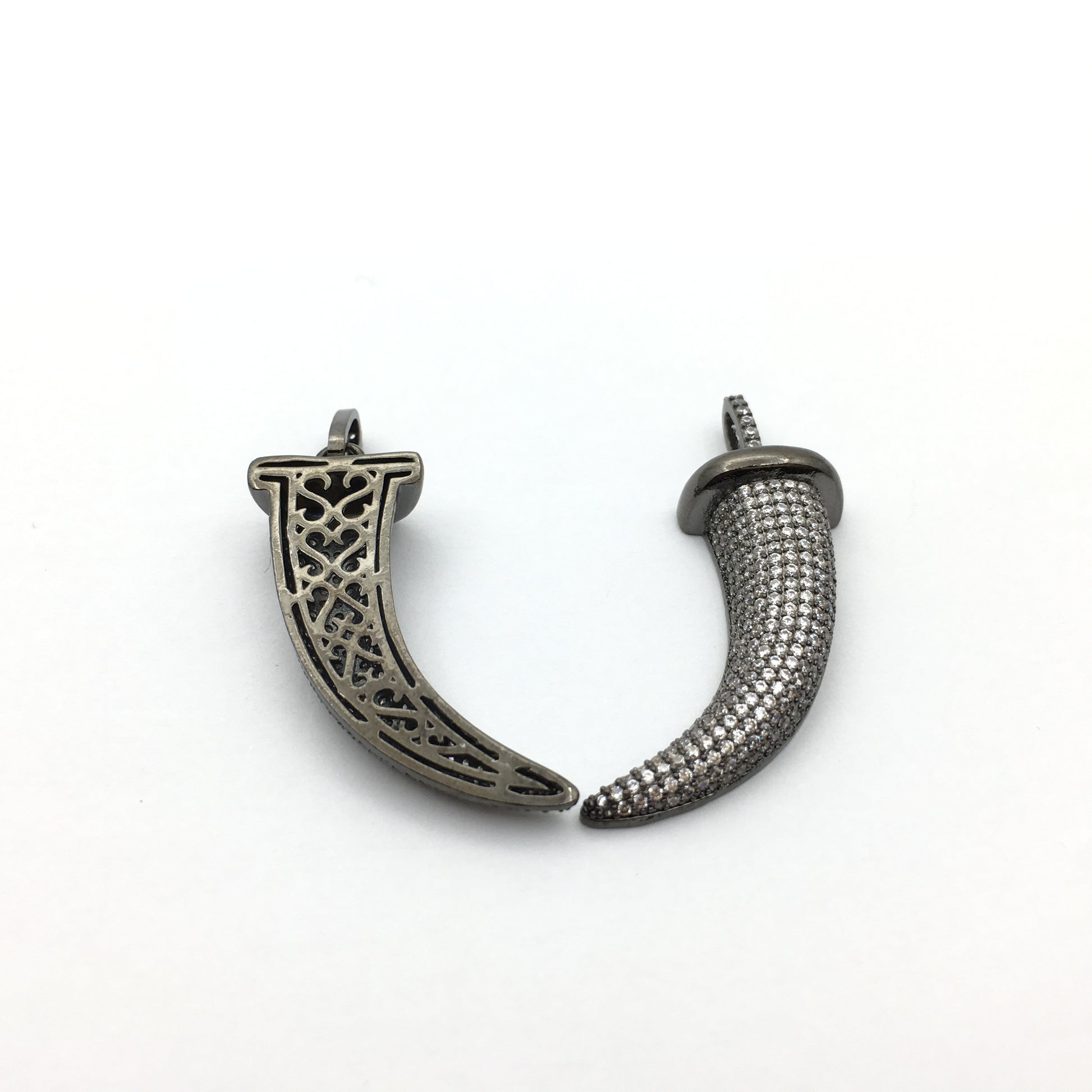 CZ Micro Pave Brass Horn Charm with clear stones | Bellaire Wholesale