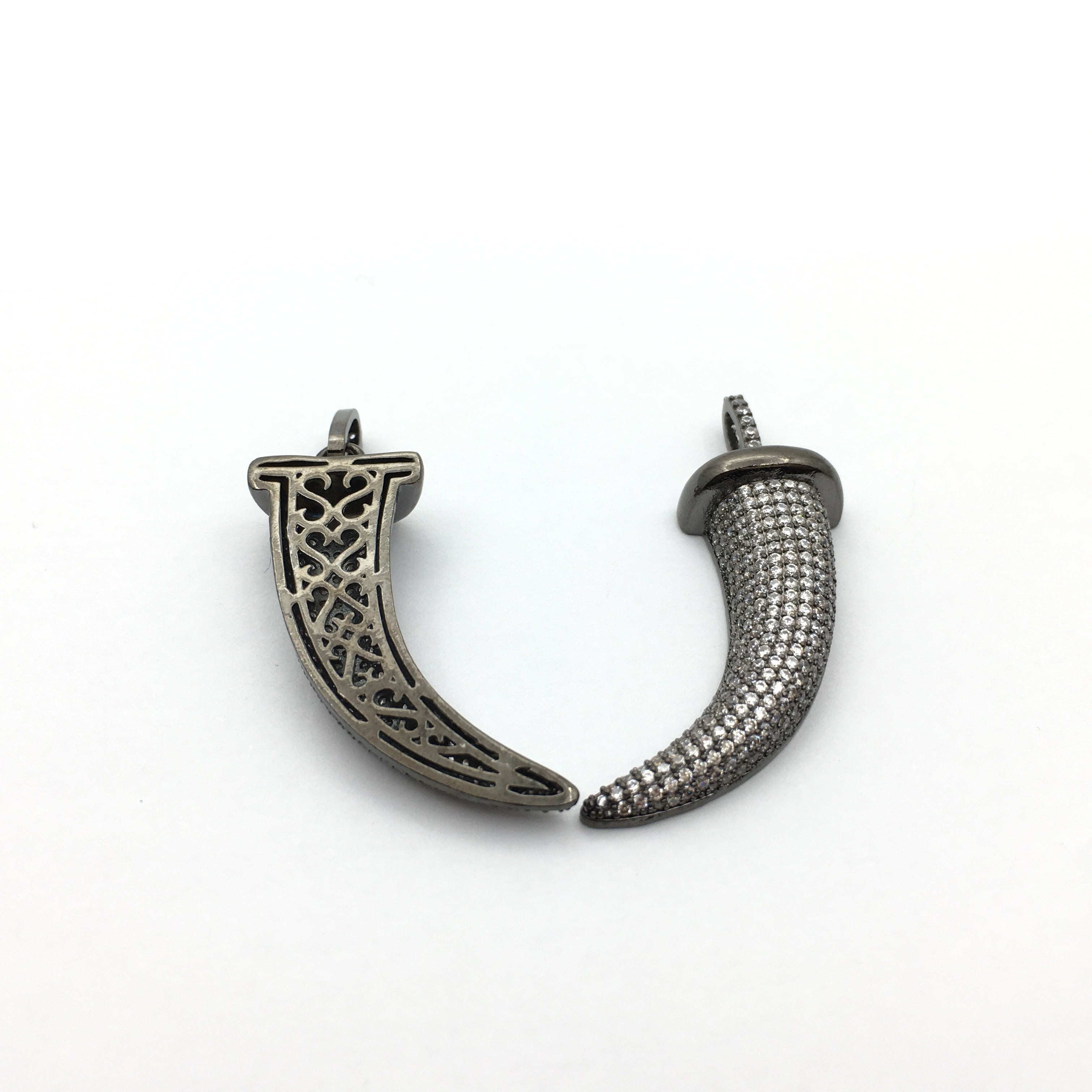 CZ Micro Pave Brass Horn Charm with clear stones | Bellaire Wholesale
