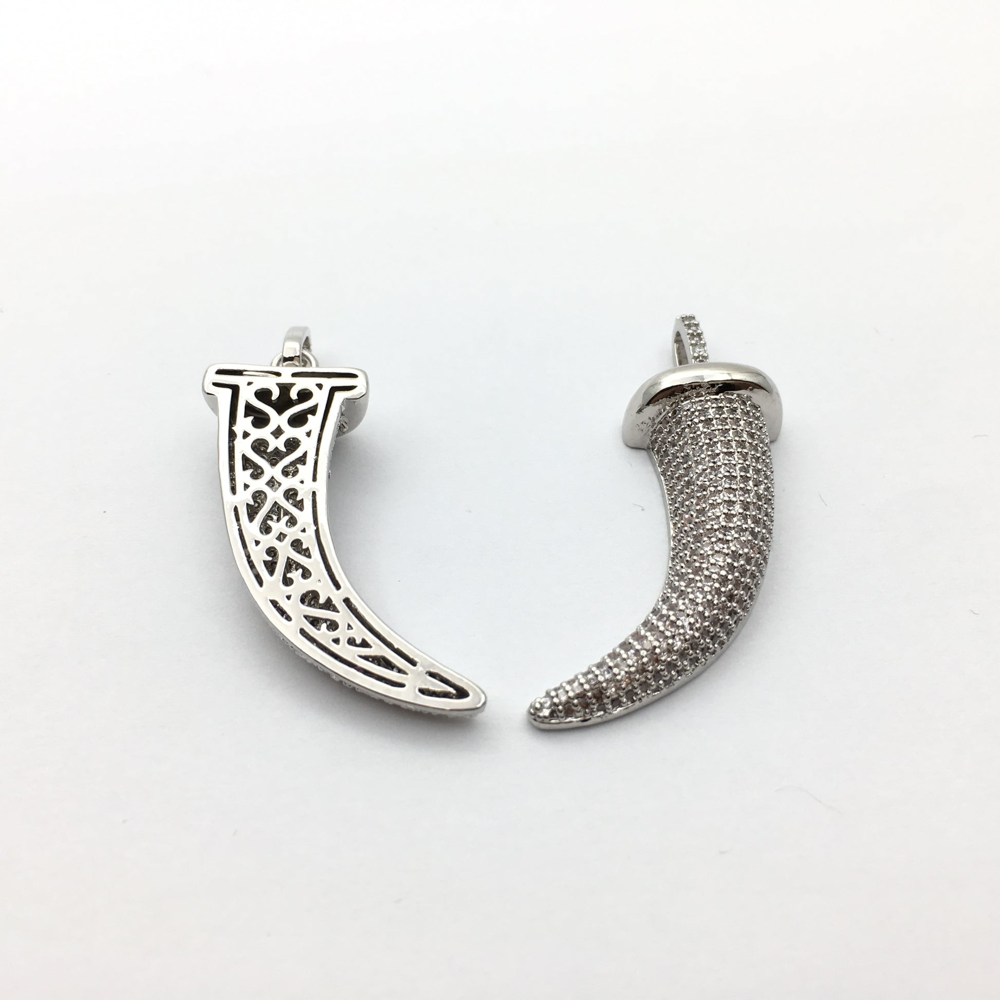 CZ Micro Pave Brass Horn Charm with clear stones | Bellaire Wholesale