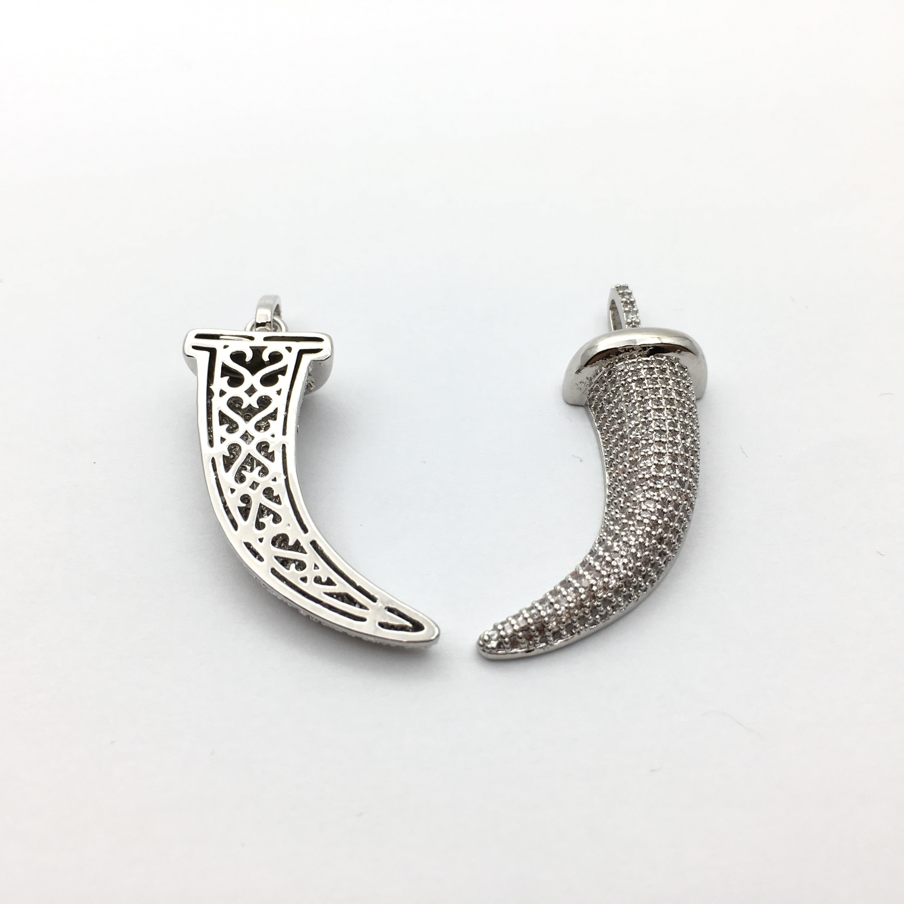 CZ Micro Pave Brass Horn Charm with clear stones | Bellaire Wholesale