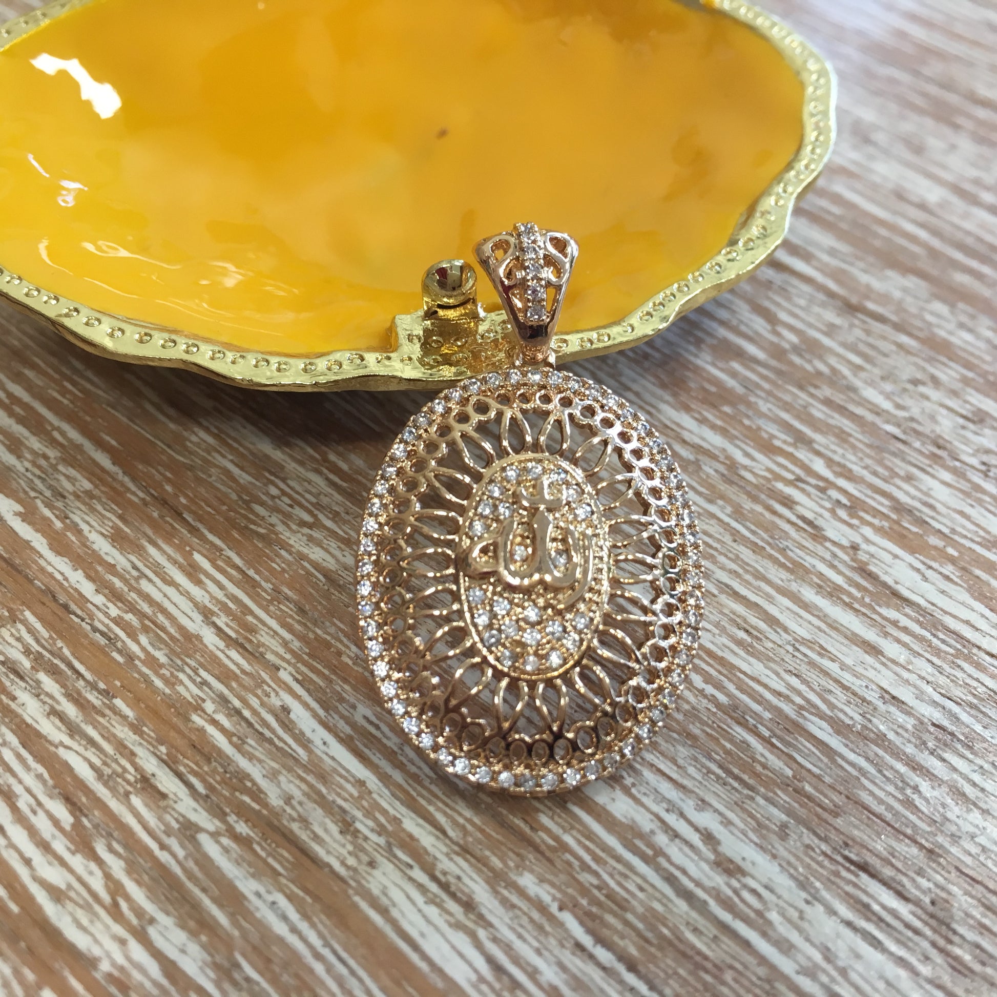 Allah CZ Micro Pave 18k gold plated Brass Charm Pendant | Bellaire Wholesale