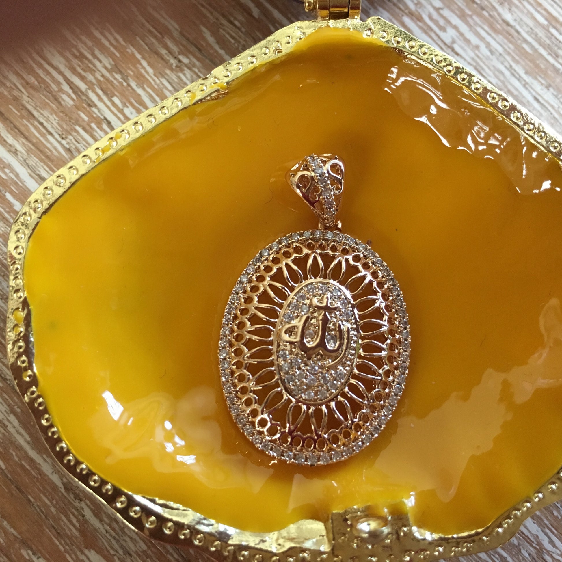 Allah CZ Micro Pave 18k gold plated Brass Charm Pendant | Bellaire Wholesale