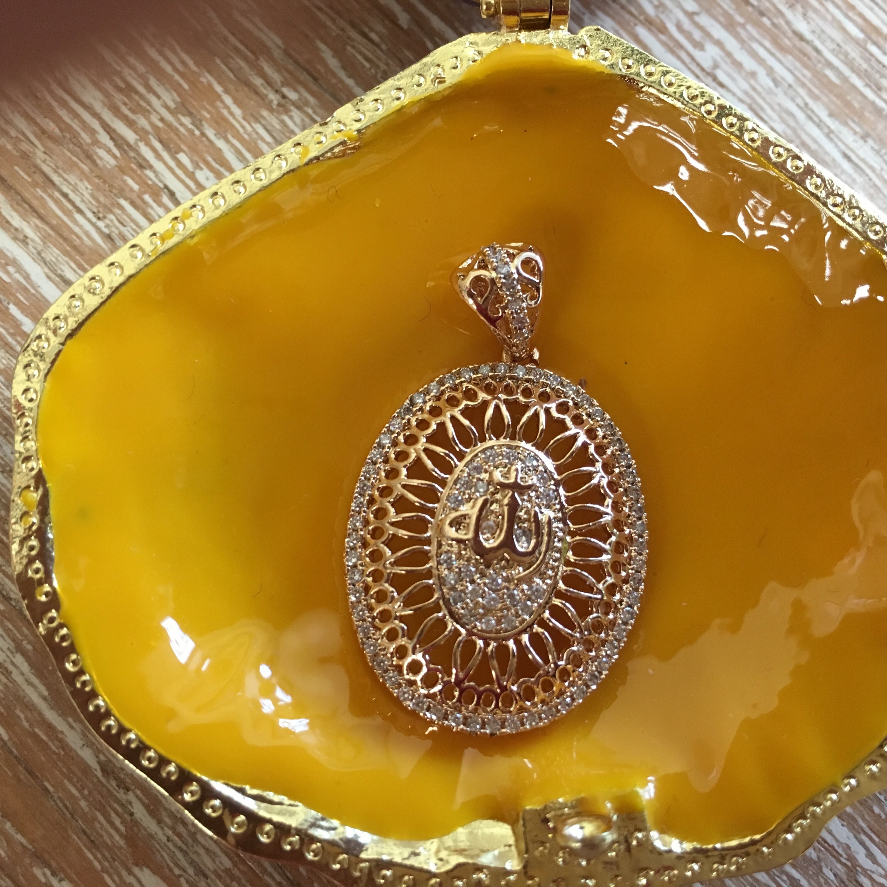 Allah CZ Micro Pave 18k gold plated Brass Charm Pendant | Bellaire Wholesale