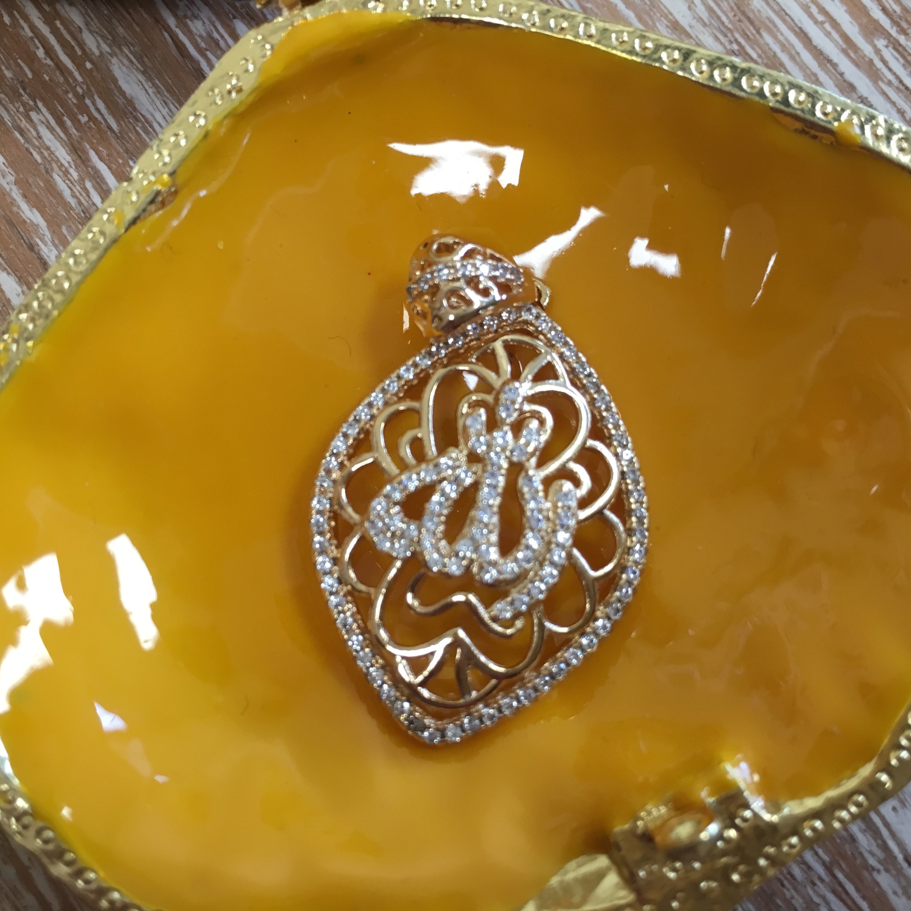 Allah CZ Micro Pave 18k gold plated Brass Charm Pendant | Bellaire Wholesale