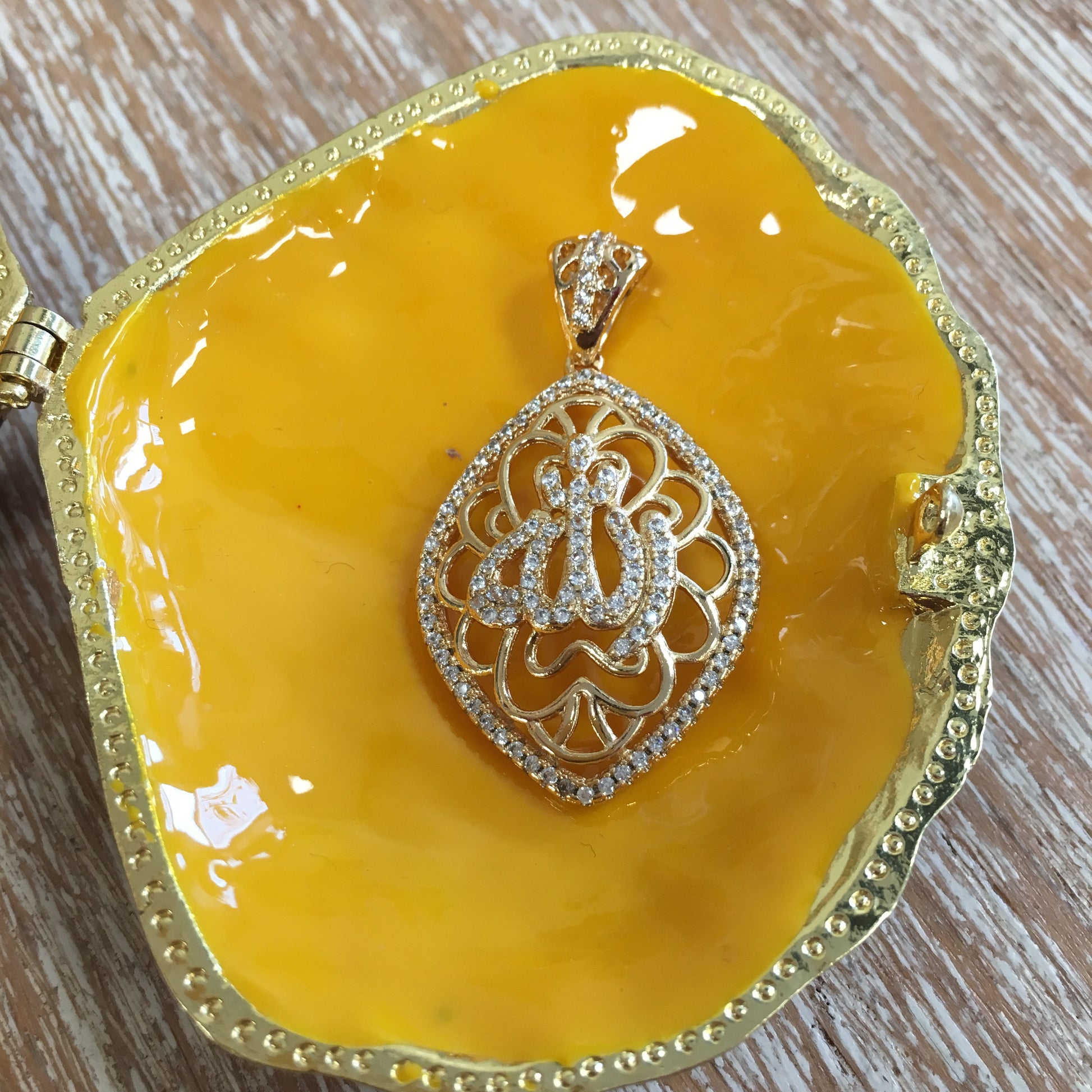 Allah CZ Micro Pave 18k gold plated Brass Charm Pendant | Bellaire Wholesale