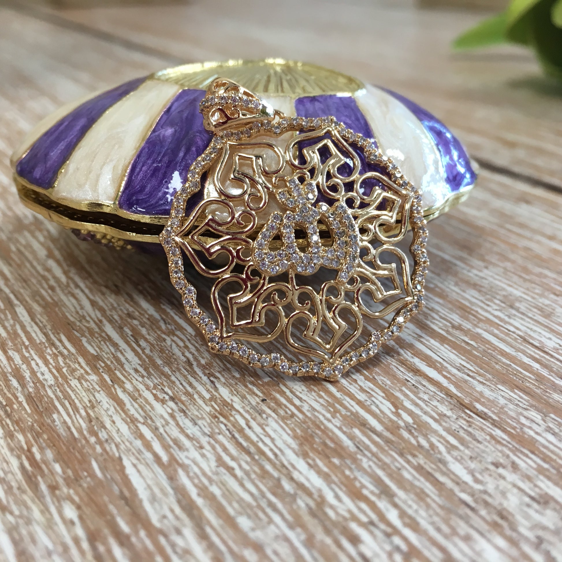 Allah CZ Micro Pave 18k gold plated Brass Charm Pendant | Bellaire Wholesale
