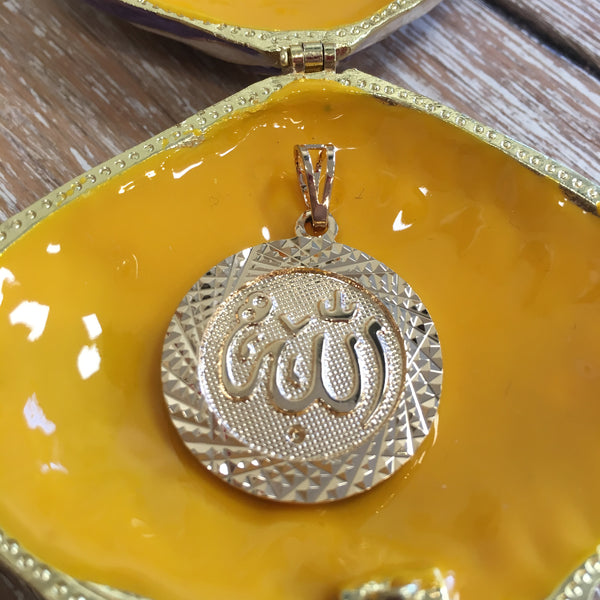 Allah 18k gold plated diamond cut Brass Charm Pendant | Bellaire Wholesale