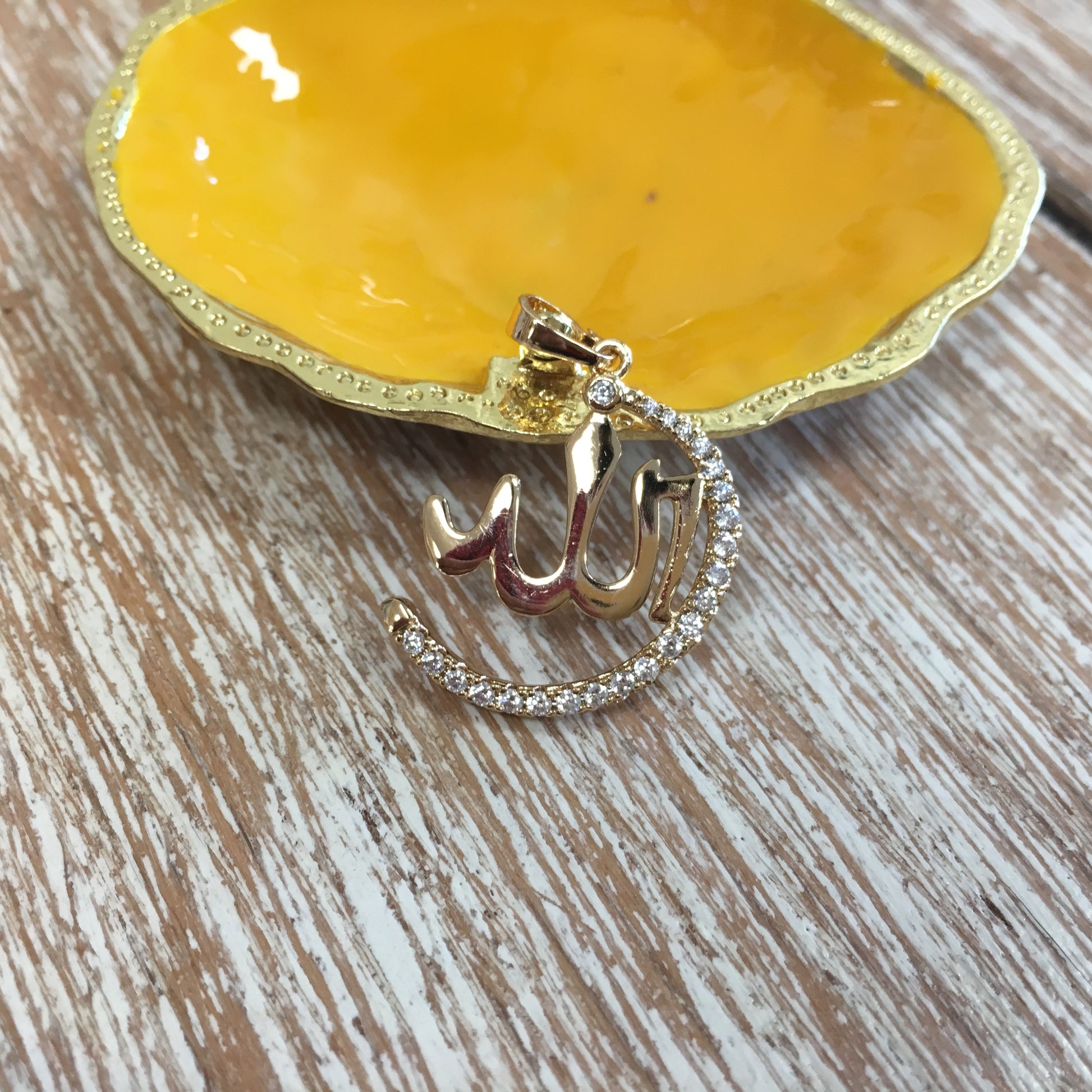 Allah CZ Micro Pave 18k gold plated/Rhodium Brass Charm Pendant | Bellaire Wholesale