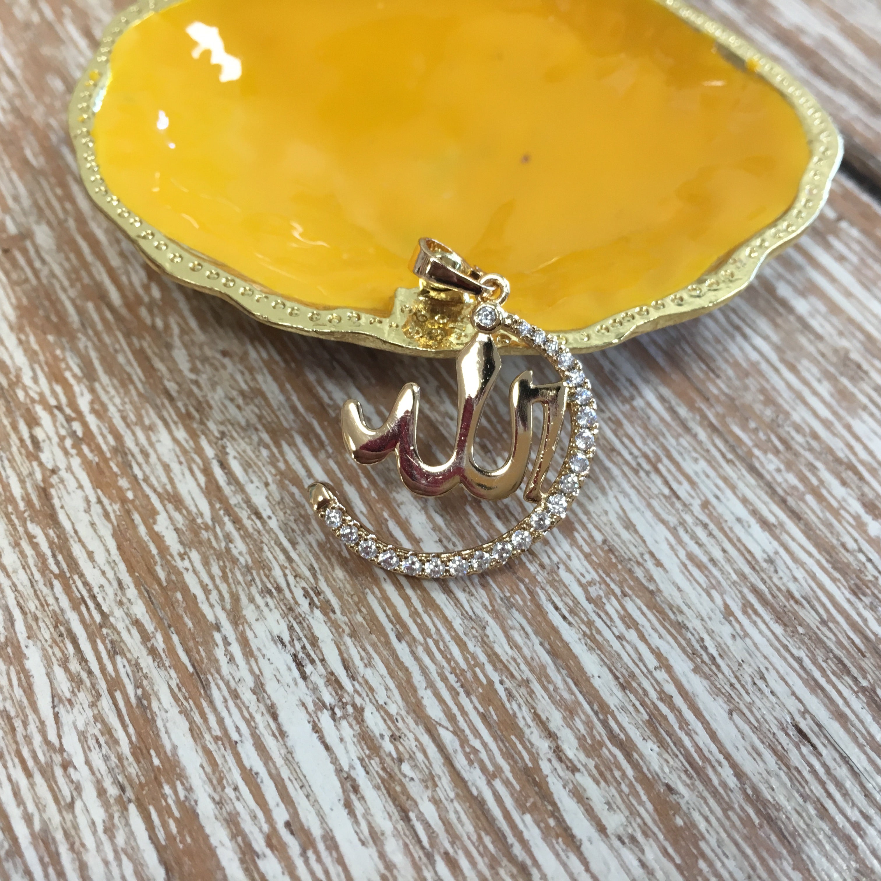 Allah CZ Micro Pave 18k gold plated/Rhodium Brass Charm Pendant | Bellaire Wholesale