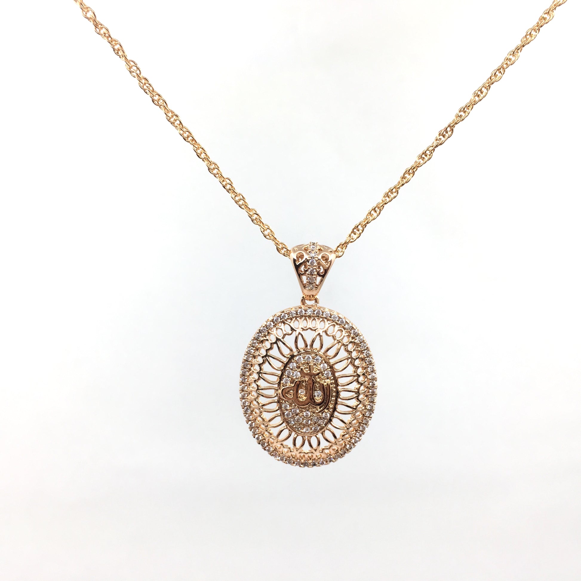 Allah CZ Micro Pave 18k gold plated Brass Charm Pendant | Bellaire Wholesale
