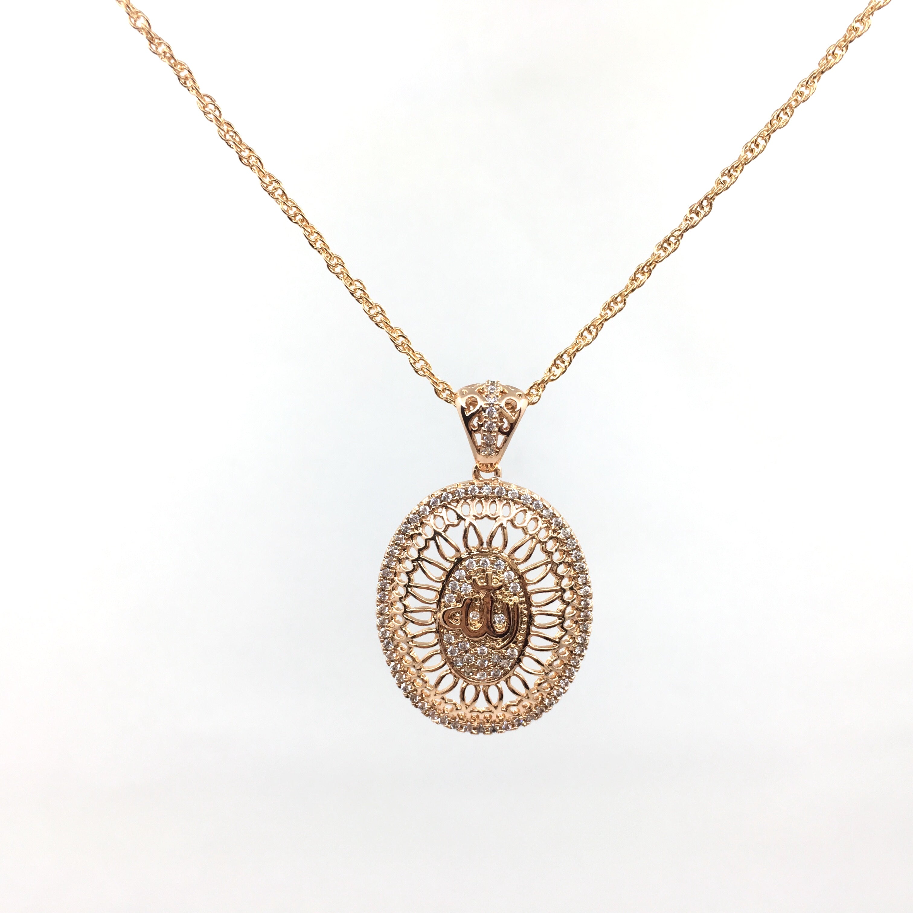 Allah CZ Micro Pave 18k gold plated Brass Charm Pendant | Bellaire Wholesale