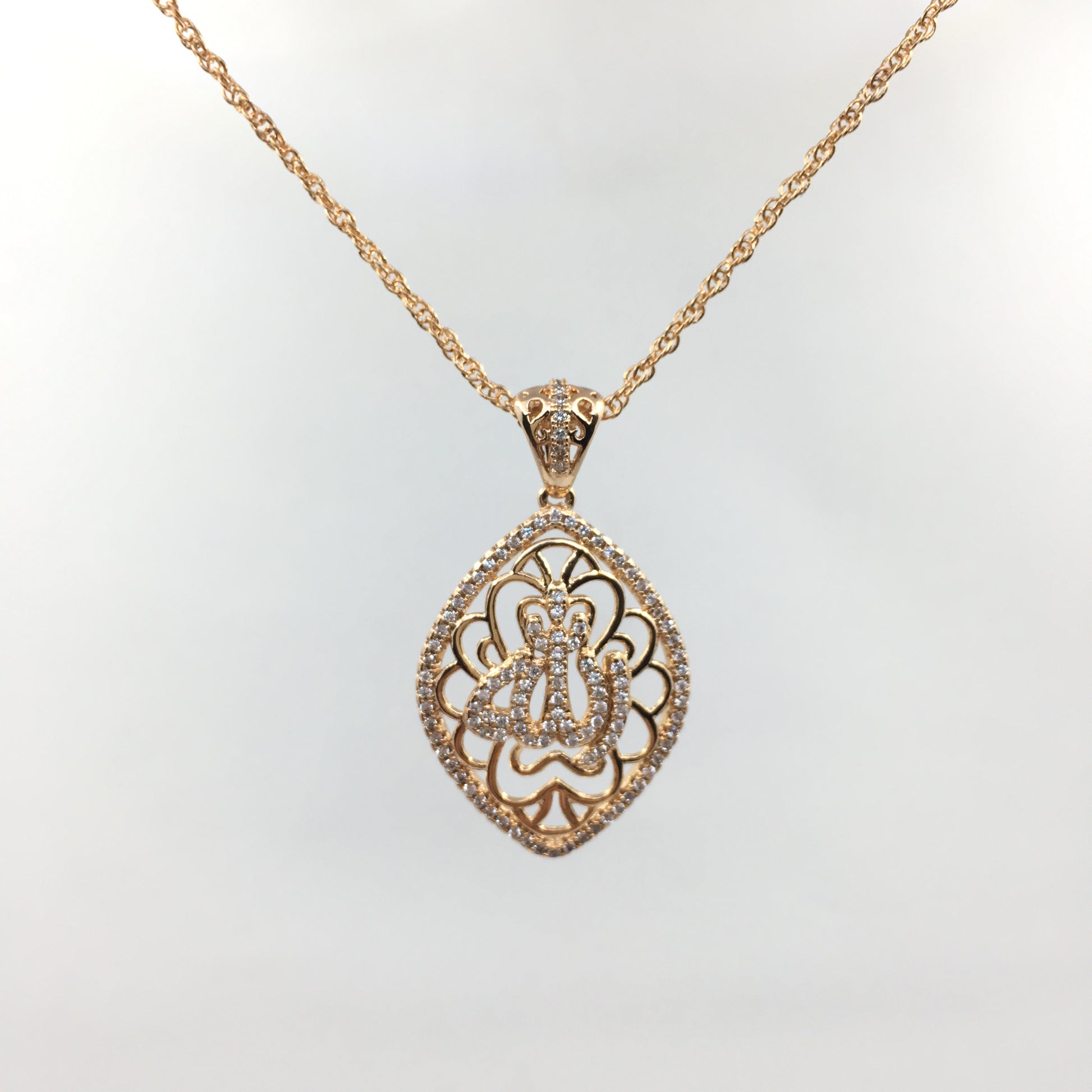 Allah CZ Micro Pave 18k gold plated Brass Charm Pendant | Bellaire Wholesale