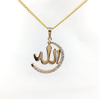 Allah CZ Micro Pave 18k gold plated/Rhodium Brass Charm Pendant | Bellaire Wholesale